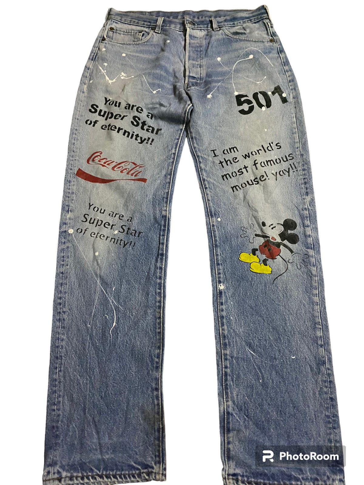 Mickey Mouse Levis vintage 501 80s x cola Mickey painted limited edition Grailed