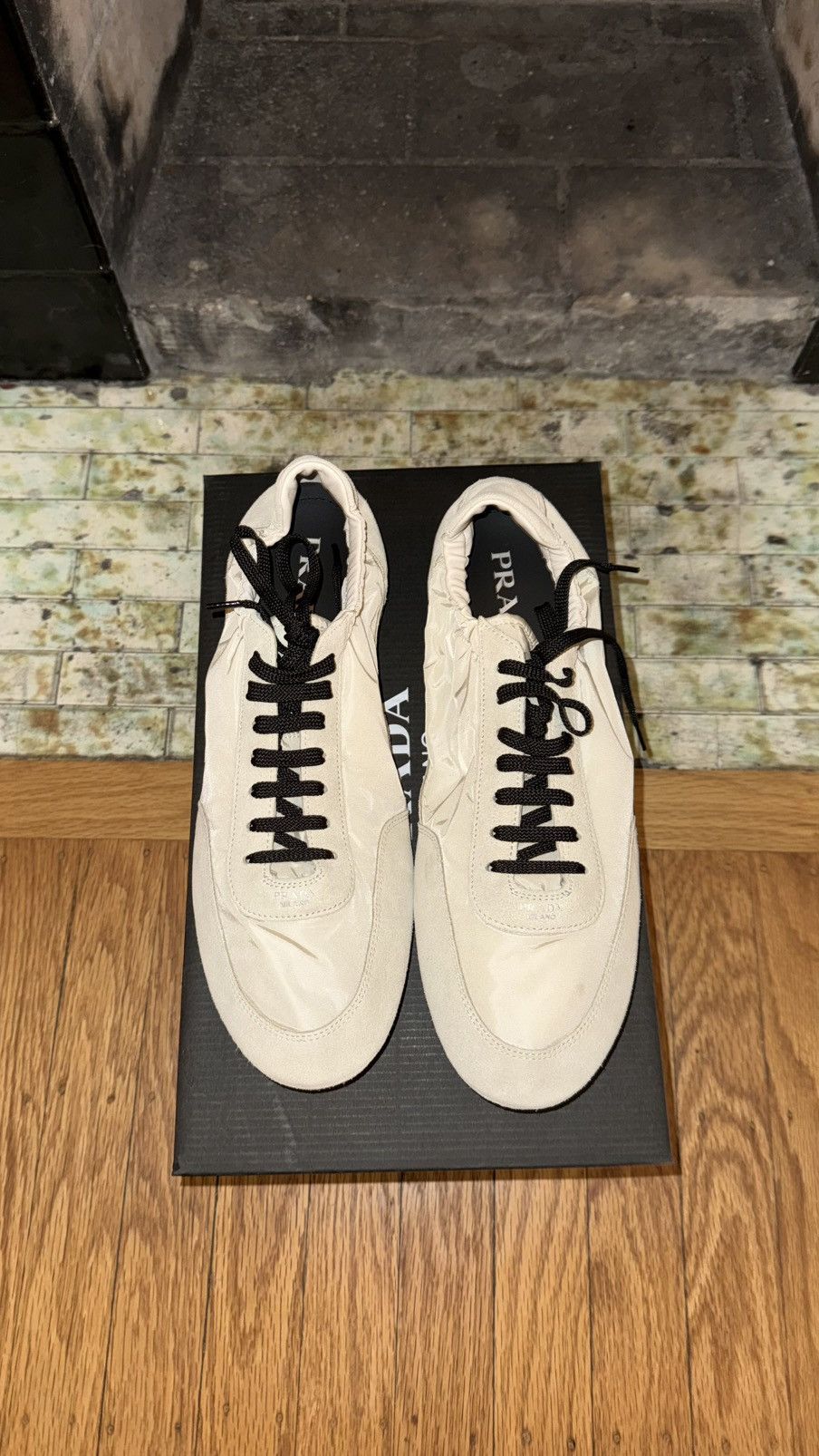 Prada Ivory Collapse Re-Nylon and suede elasticized sneakers Size US 11 / EU 44 - 3 Thumbnail