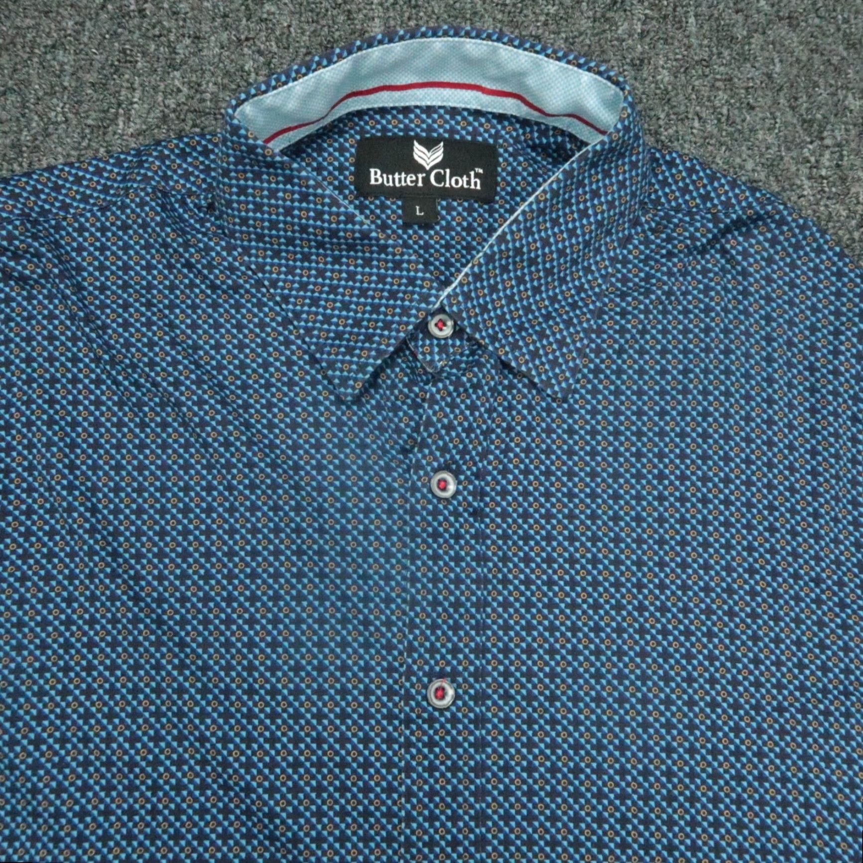 Vintage Buttercloth Shirt Mens Large Blue Abstract Geometric Long Sleeve Button-Up Size US L / EU 52-54 / 3 - 2 Thumbnail