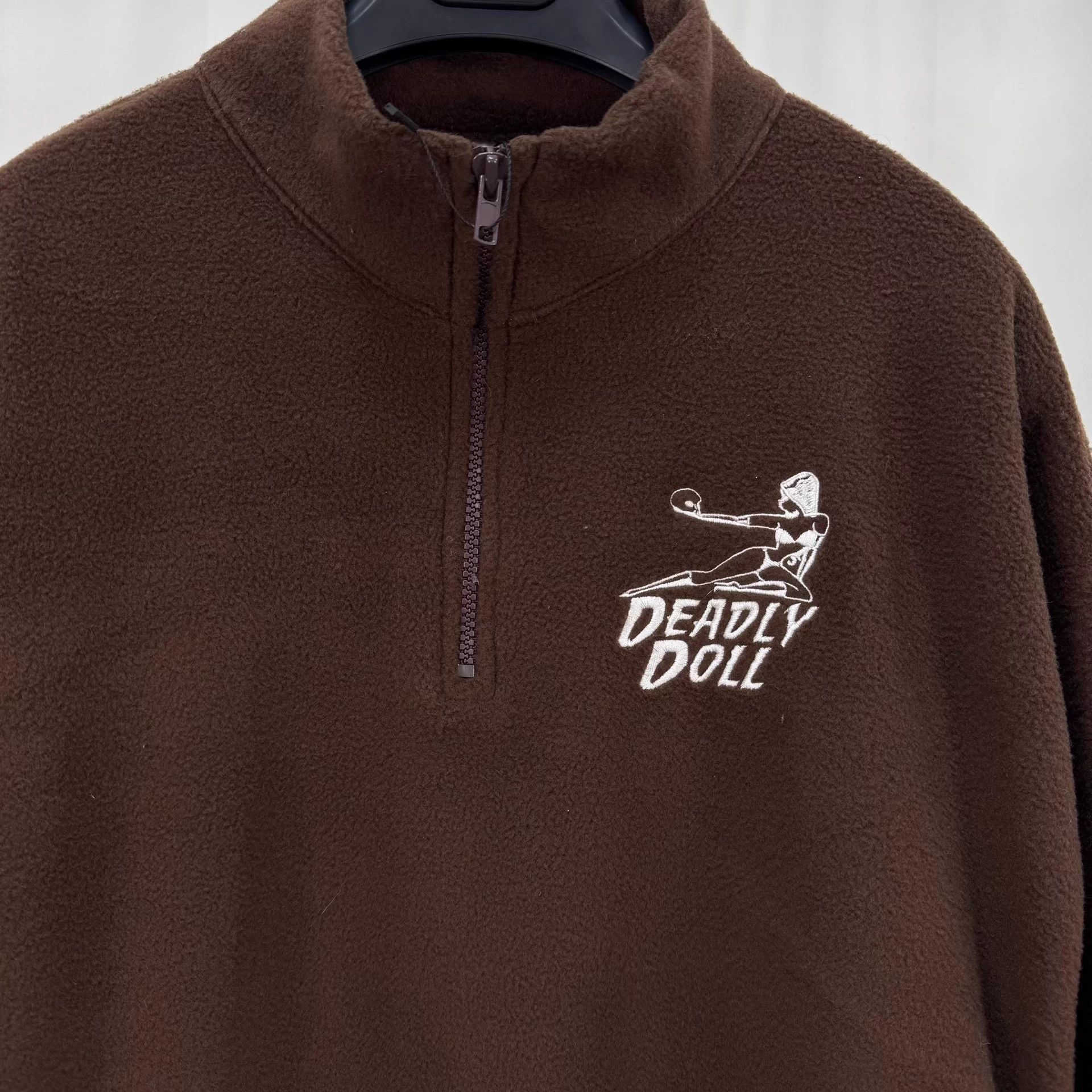 Deadly Doll Deadly Doll Brown Embroidered Fleece Half-Zip Hoodie M New Size US M / EU 48-50 / 2 - 3 Thumbnail