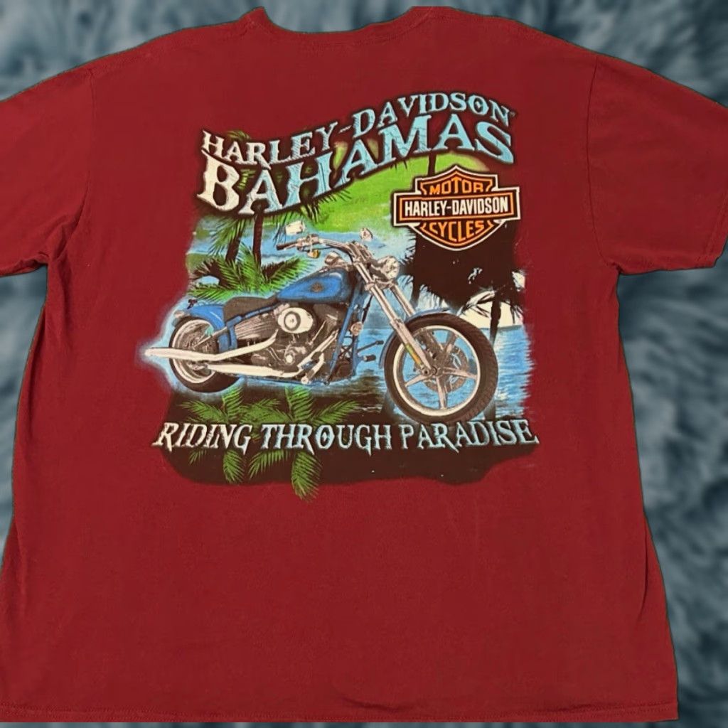 Harley Davidson VINTAGE Harley-Davidson Shirt Mens XL Burgundy 90s Y2K Biker Bahamas Paradise VTG Logo Shirt Mens XL Size US XL / EU 56 / 4 - 1 Thumbnail