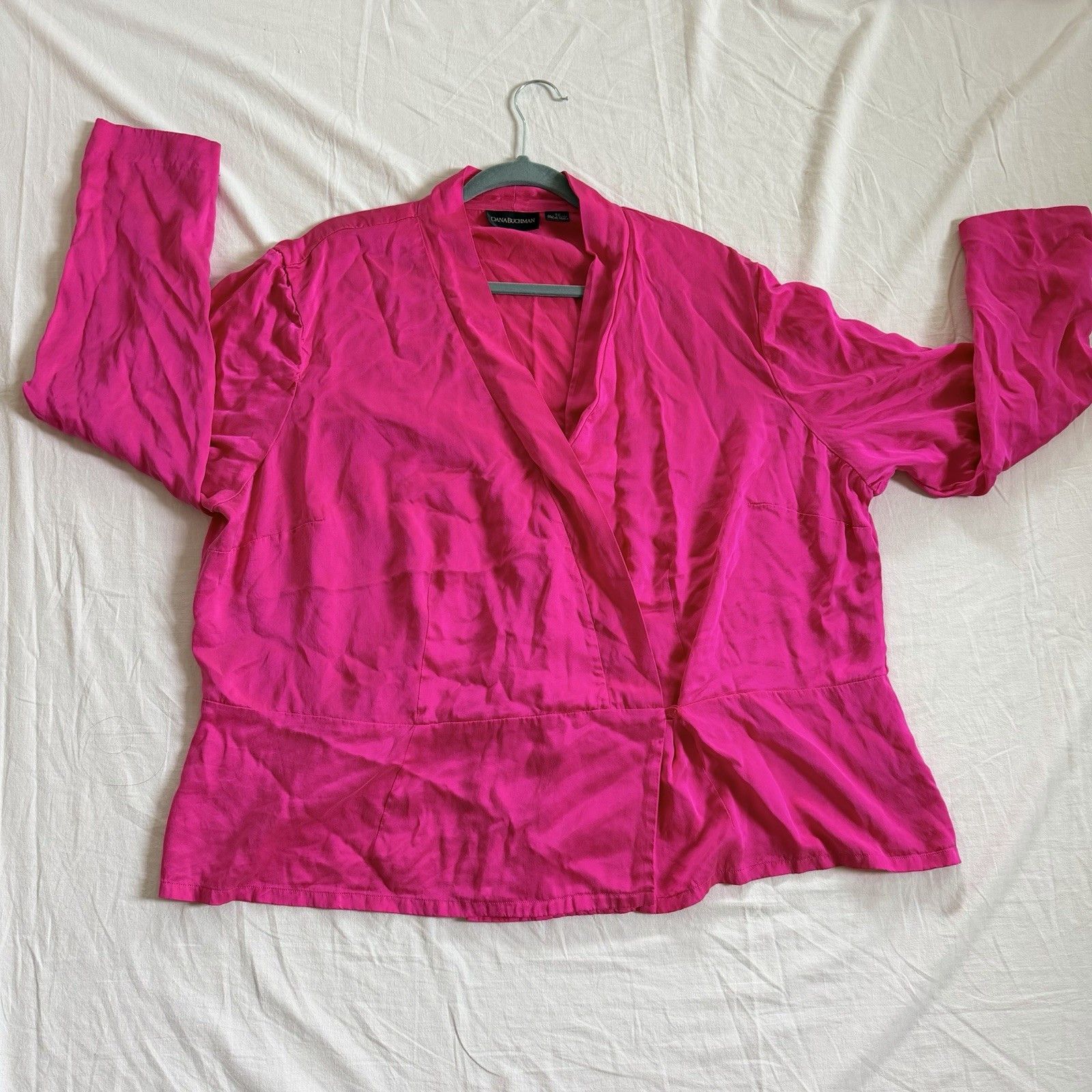 Other Dana Buchman 100% Silk Wrap Blouse Womens 22 Pink Fuchsia Size 3XL / US 20-22 - 6 Thumbnail