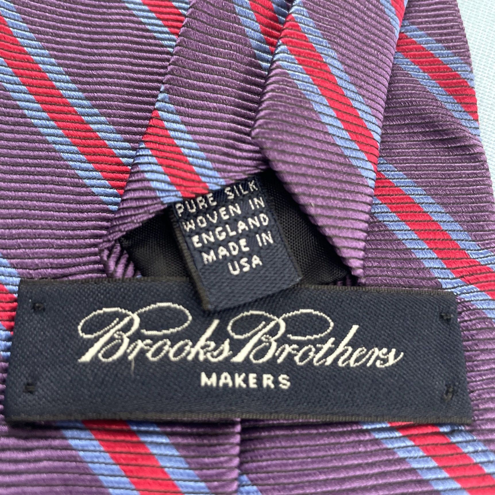 Brooks Brothers VINTAGE Brooks Brothers Makers Silk Tie Stripe Purple Blue Red Repp NeckTie 4x57 Handmade USA 100% Silk Woven Tie Capsule Wide Necktie Mens Size ONE SIZE - 6 Thumbnail