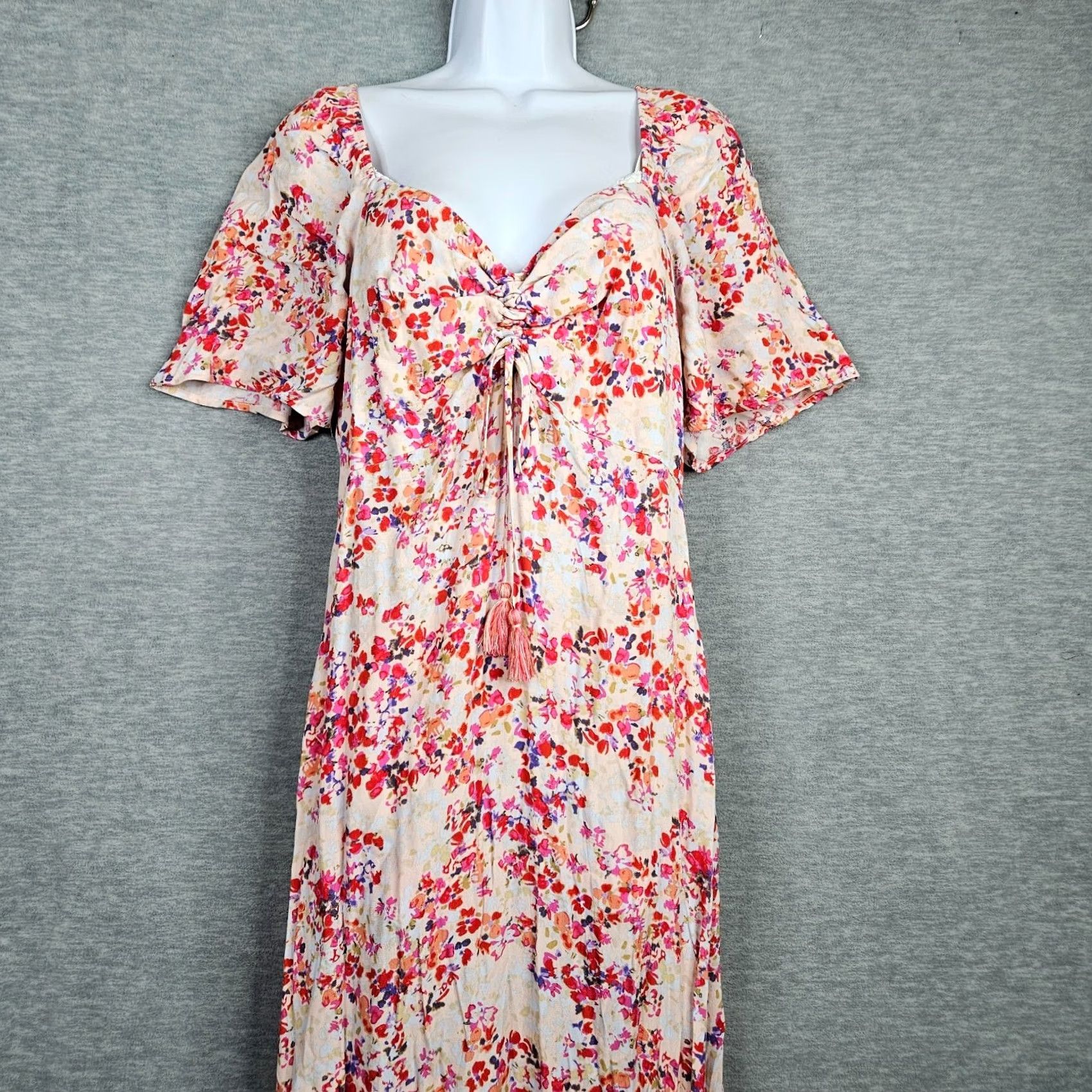Vintage Love Stitch Women's Pink Floral Maxi Short Sleeve Dress L Size 36" / US 14 / IT 50 - 5 Thumbnail