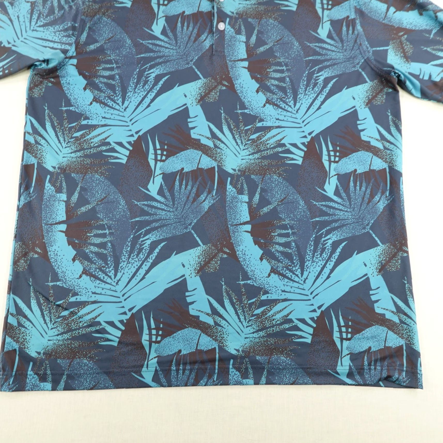 Vintage Waggle Polo Shirt Mens 2XL Blue Palm Leaf Print Golf Performance Stretch Breathable Quick Dry Size US XXL / EU 58 / 5 - 3 Thumbnail