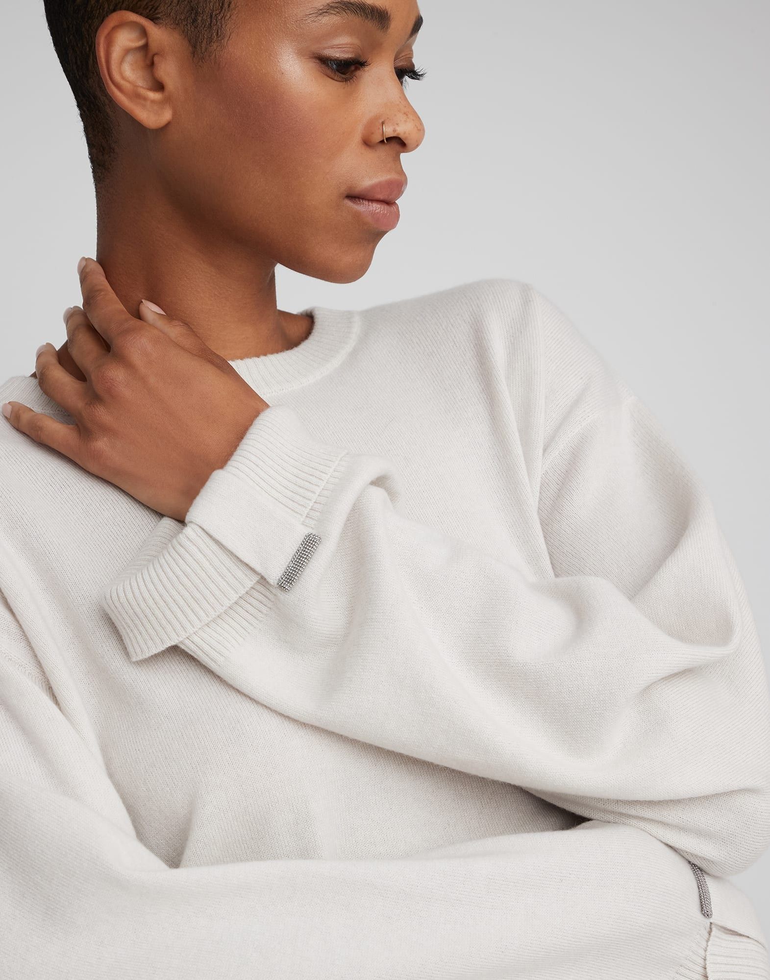 Brunello Cucinelli o1w1db10825 Cashmere Sweater in Open White Size S / US 4 / IT 40 - 3 Thumbnail