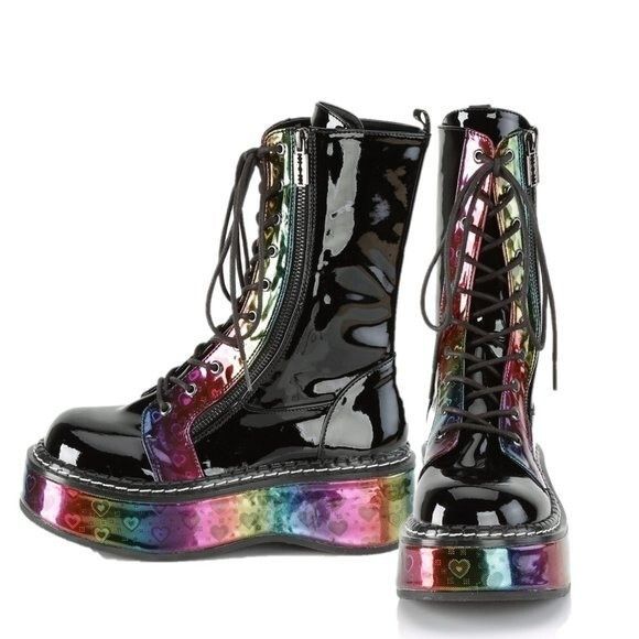 Other Size 7 New Emily 350 2" Rainbow Platform Mid Calf Black Goth Size US 7 / IT 37 - 3 Thumbnail