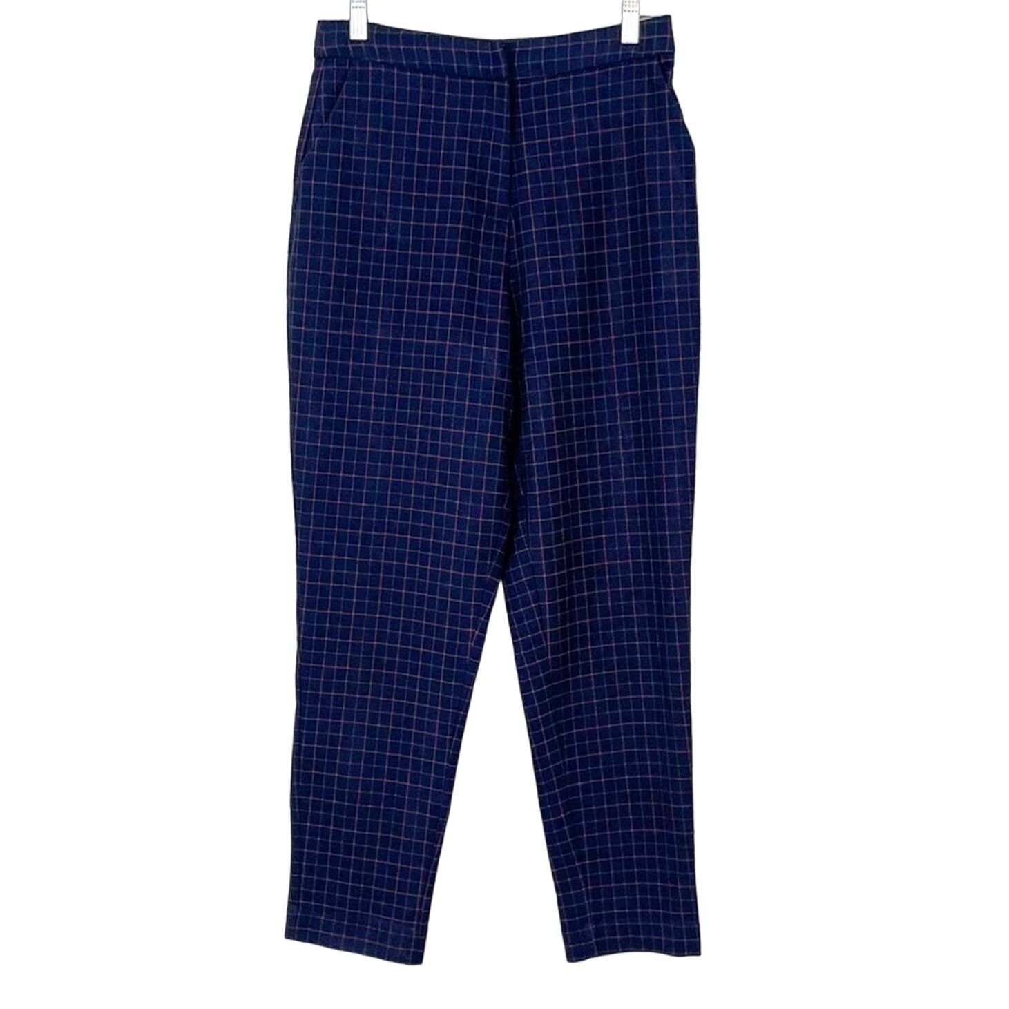 FRNCH FRNCH Navy Plaid Straight Leg Crop Pants, EUC, Medium, Size 28" / US 6 / IT 42 - 1 Thumbnail