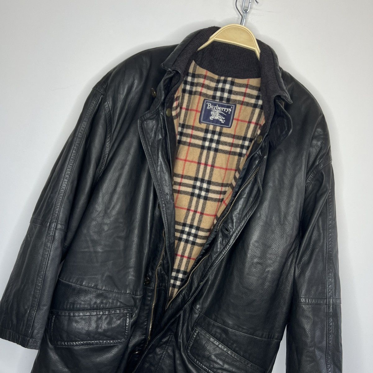 Burberry Burberrys Leather Jacket Coat Black Classic Nova Check Size US XL / EU 56 / 4 - 2 Thumbnail