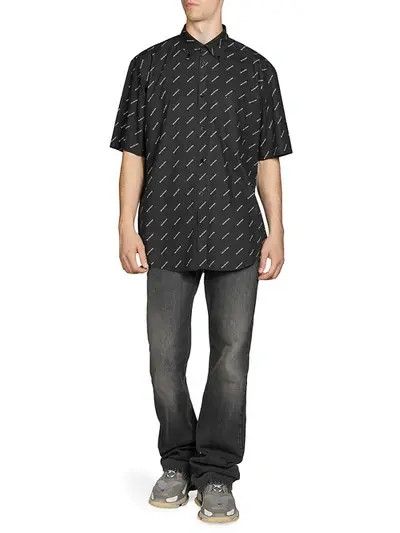 Balenciaga o1mt1gz0924 Allover Normal Fit Logo Shirt in Black/White Size US M / EU 48-50 / 2 - 3 Thumbnail