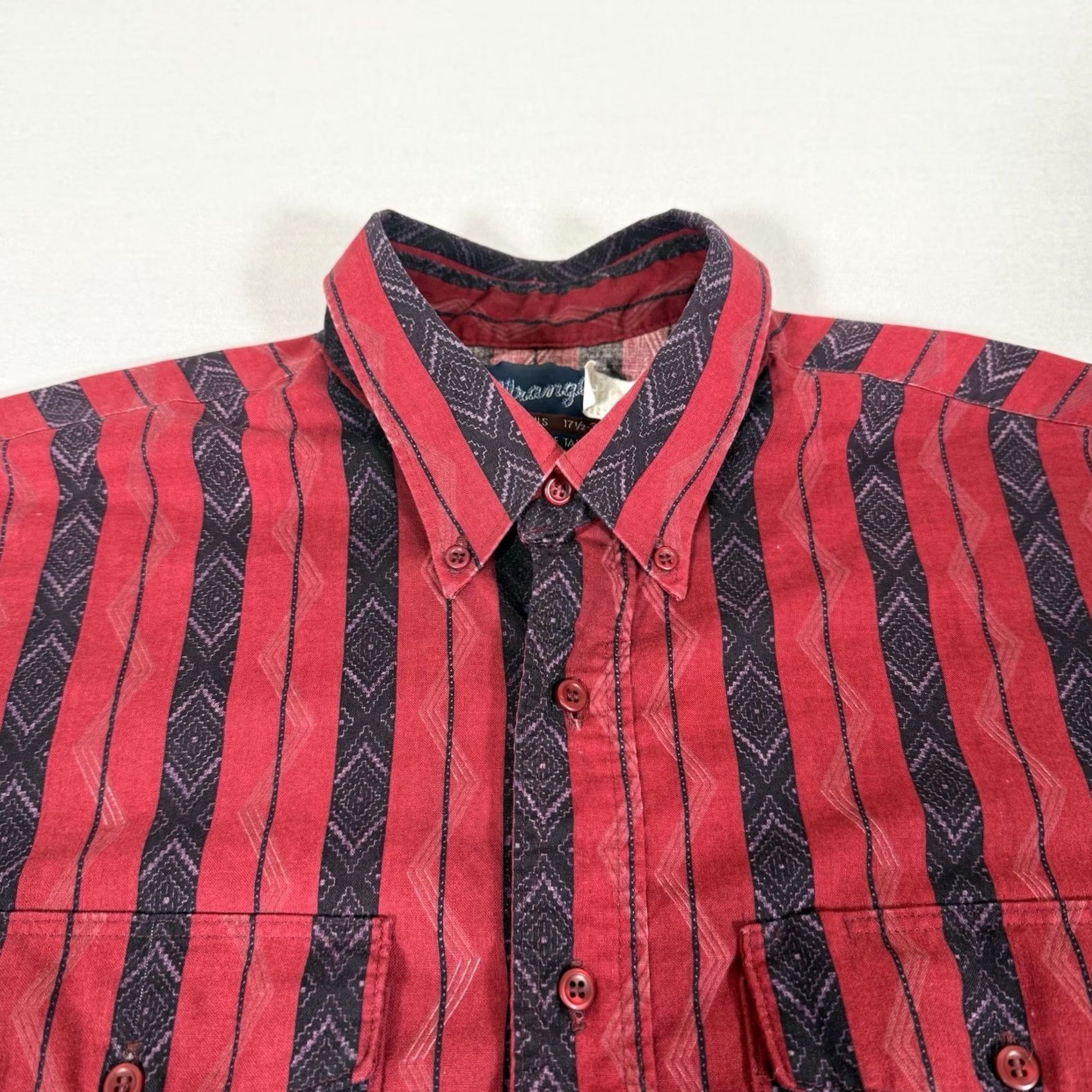 Wrangler VINTAGE Wrangler Shirt Mens XL Red Aztec Pearl Snap Western Brushpopper Work 90s Size US XL / EU 56 / 4 - 3 Thumbnail