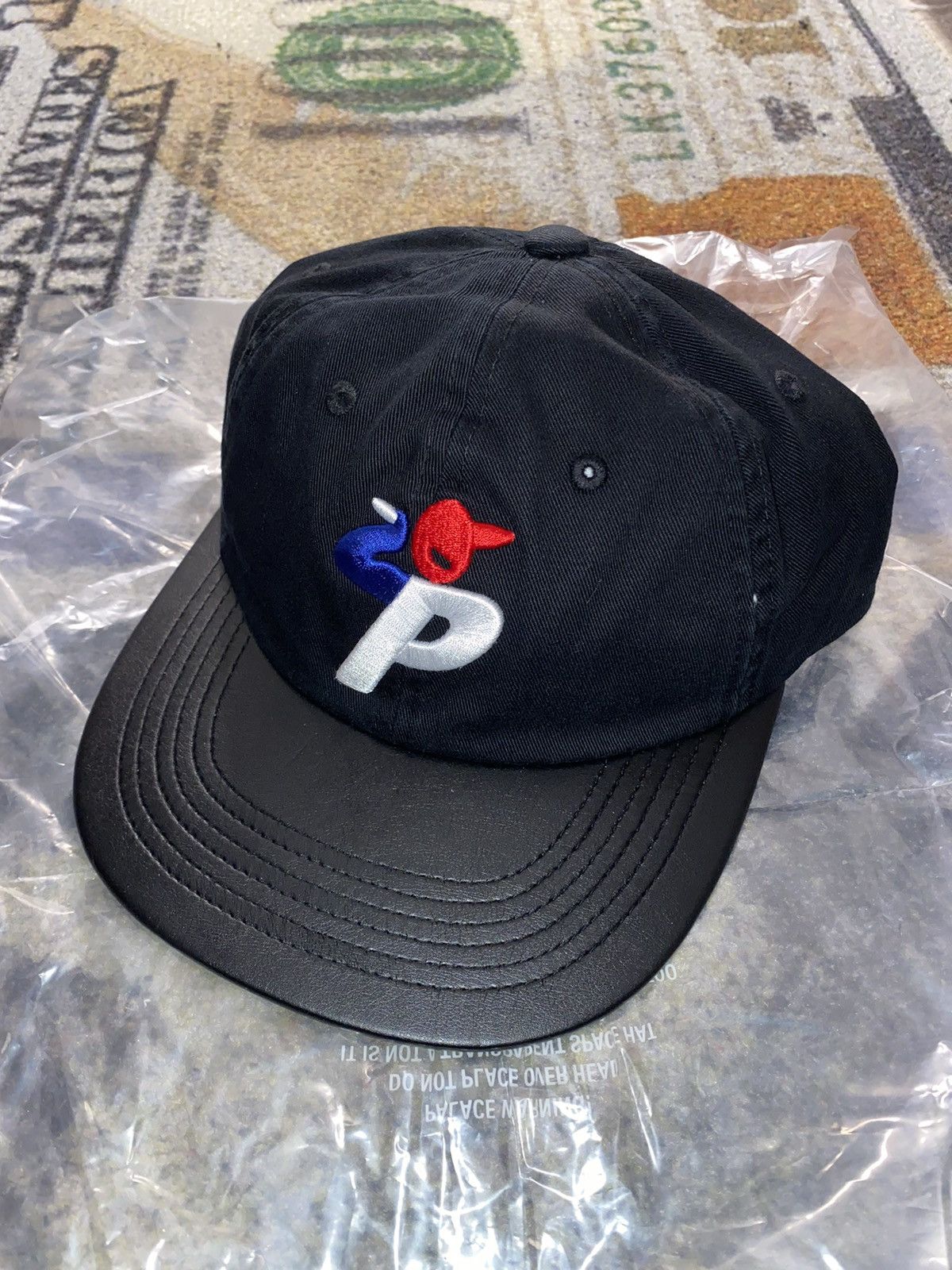 image of Palace Faux Leather Bunning Man Snapback in Black, Men's