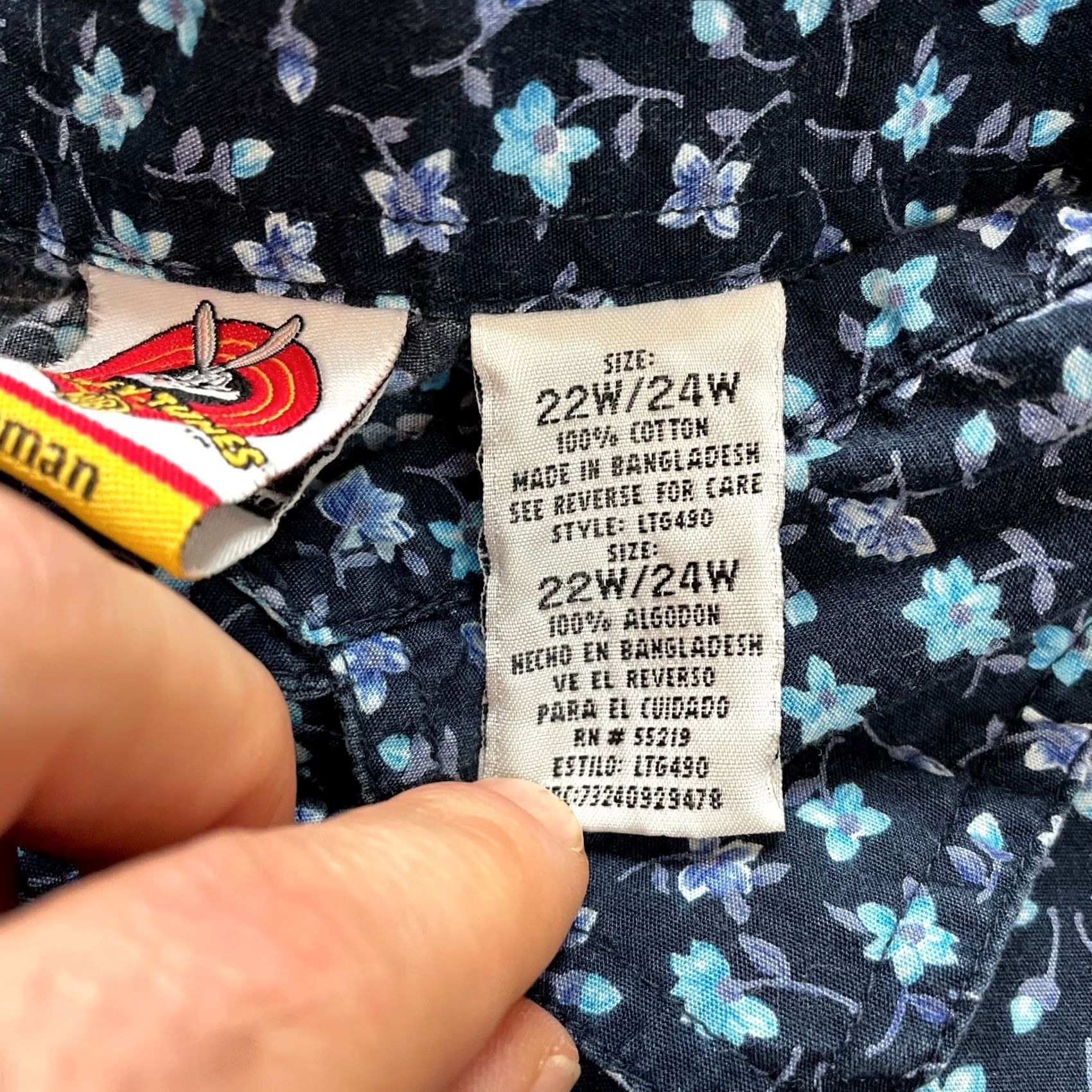 Vintage Looney Tunes Button-Up Shirt Blouse Womens 22W 24W Blue Tweety Bird Collared Shirt Size 3XL / US 20-22 - 6 Thumbnail