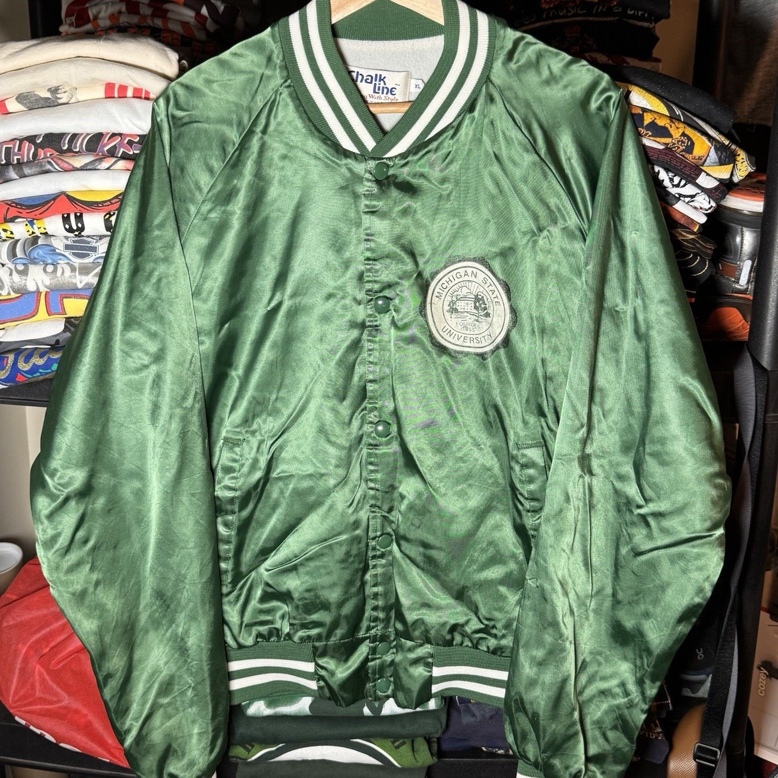 Chalk Line × Vintage VTG Chalkline Michigan St. Spartans Satin Bomber Jacket XL Size US XL / EU 56 / 4 - 8 Thumbnail