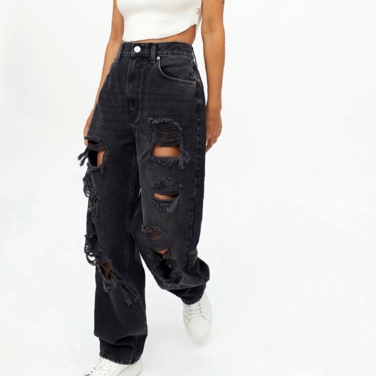Bdg BDG Urban Outfitters High Rise Baggy Distressed Black Jeans 28 Womens Regular Jeans Size 28" / US 6 / IT 42 - 6 Thumbnail