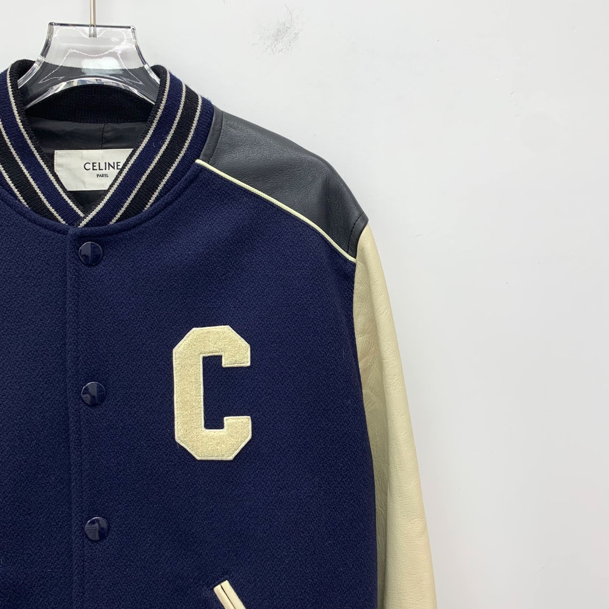 Celine Celine Deep Blue & Cream Wool Varsity Jacket With Striped Tr Size XS / US 0-2 / IT 36-38 - 7 Thumbnail