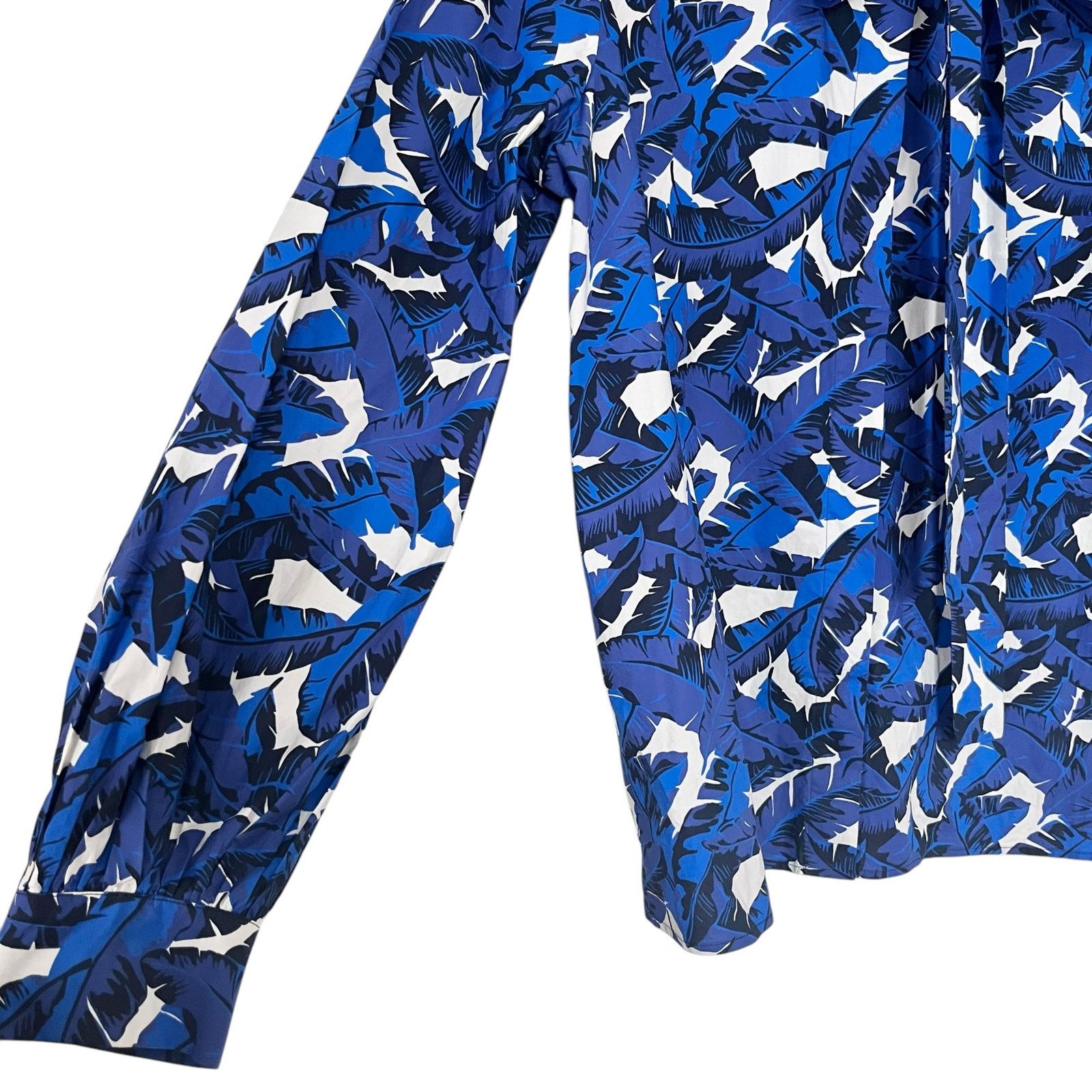MSGM MSGM Blue Tropical Leaf Print Tie Neck Cotton Blouse Size M / US 6-8 / IT 42-44 - 4 Thumbnail