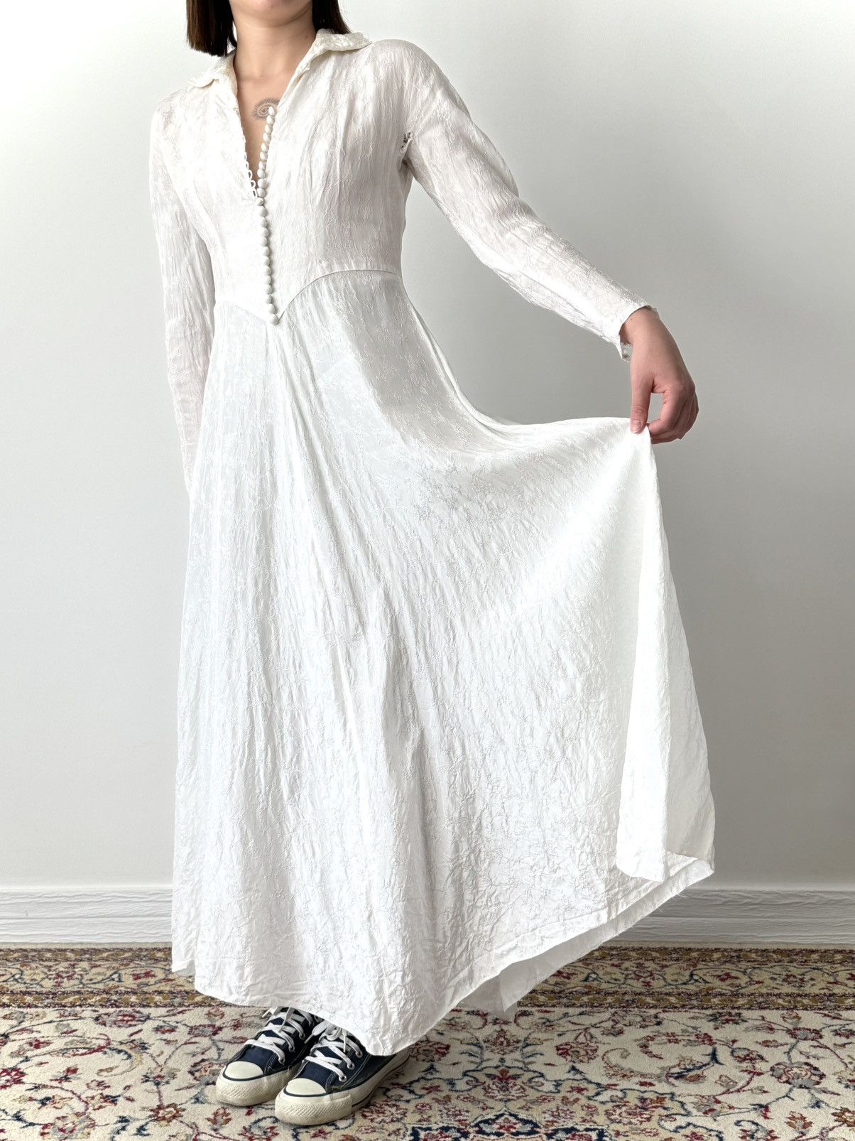 Vintage ≈1950s Vintage Mid Century Art Deco Grunge Wedding Dress Size S / US 4 / IT 40 - 1 Thumbnail