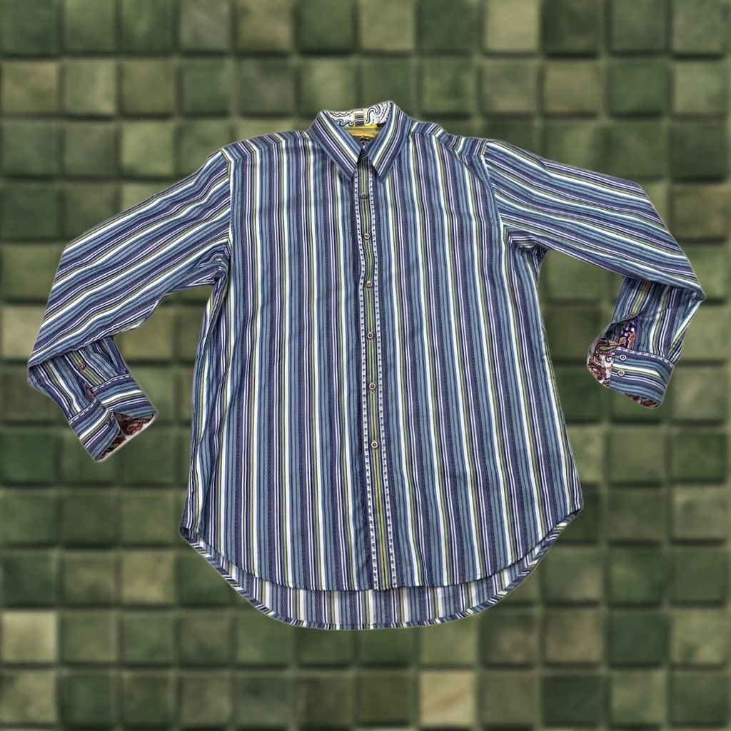 Robert Graham Robert Graham Dress Shirt Striped Multicolor Flip Cuff Knowledge Wisdom Truth Embroidered Logo Mens M Size 40R - 1 Thumbnail
