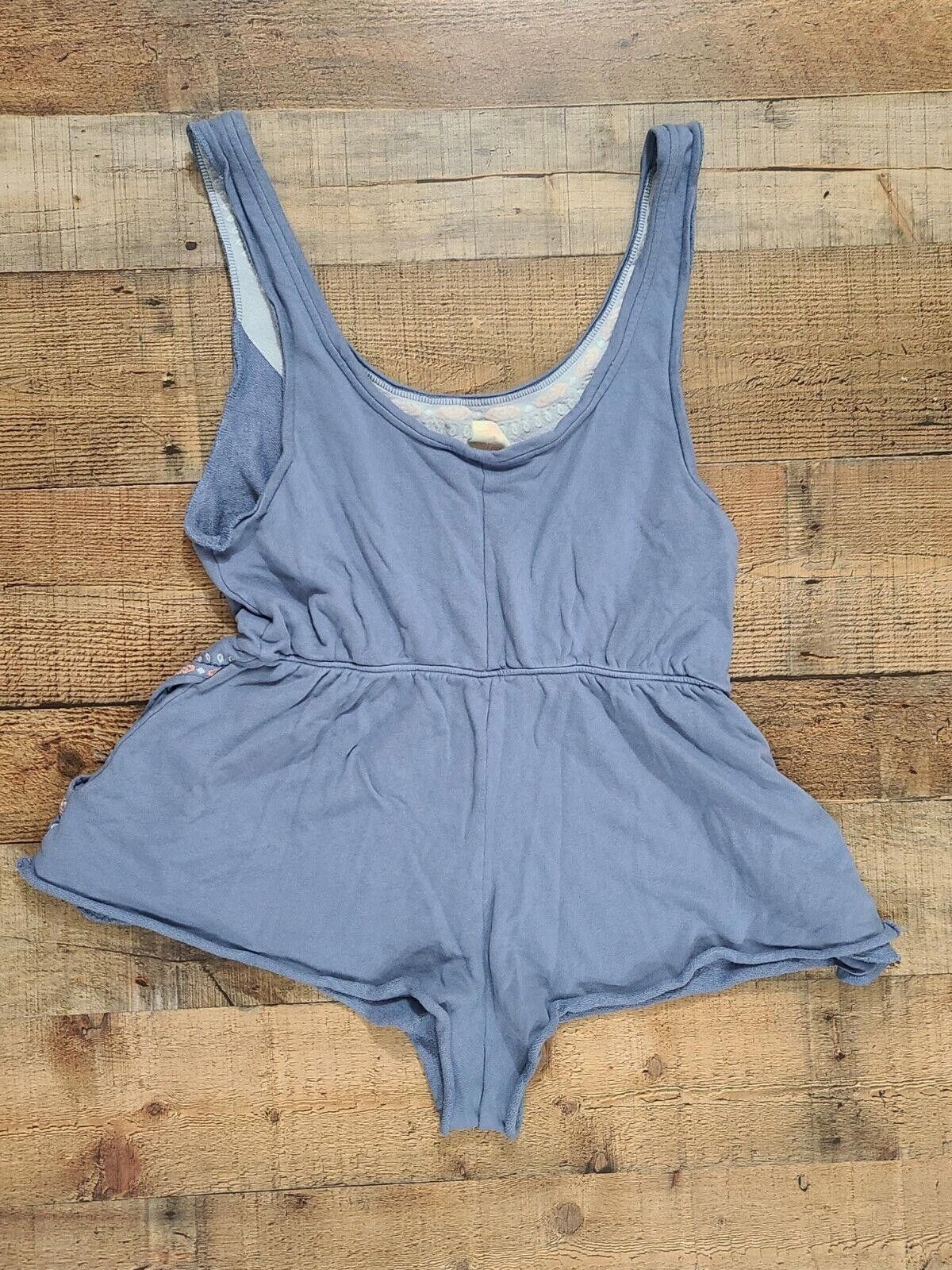 Designer Jasmine And Ginger Romper Large Blue Embroidered V Neck Boho Size 36" / US 14 / IT 50 - 2 Thumbnail