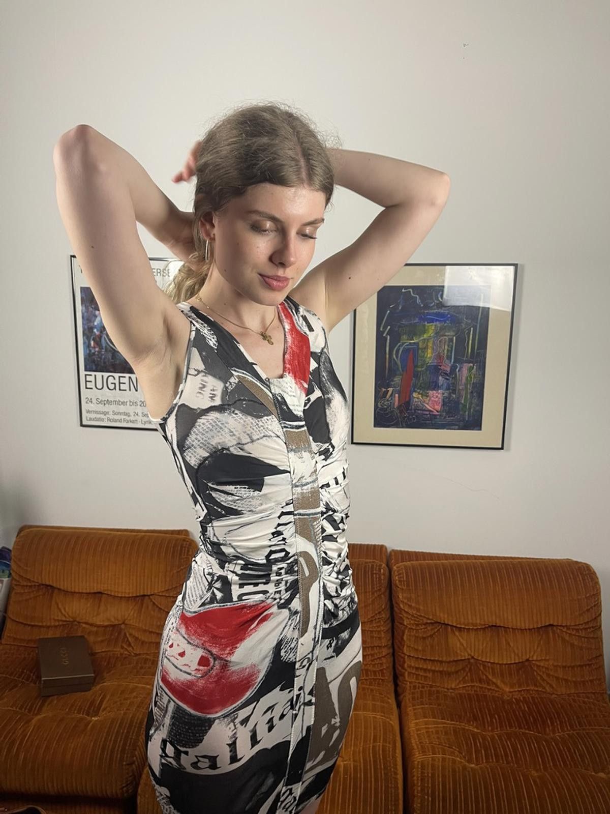 Unknown London John Galliano - Sleeveless Abstract Print Bodycon Dress Size S / US 4 / IT 40 - 1 Thumbnail