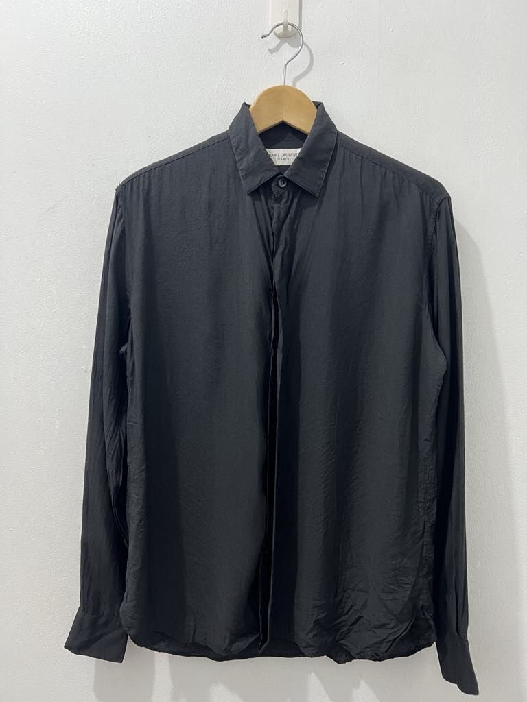 image of Slp - Saint Laurent Paris - S/s18 Hiyuko Button Silk L/s in Black, Men's (Size Medium)