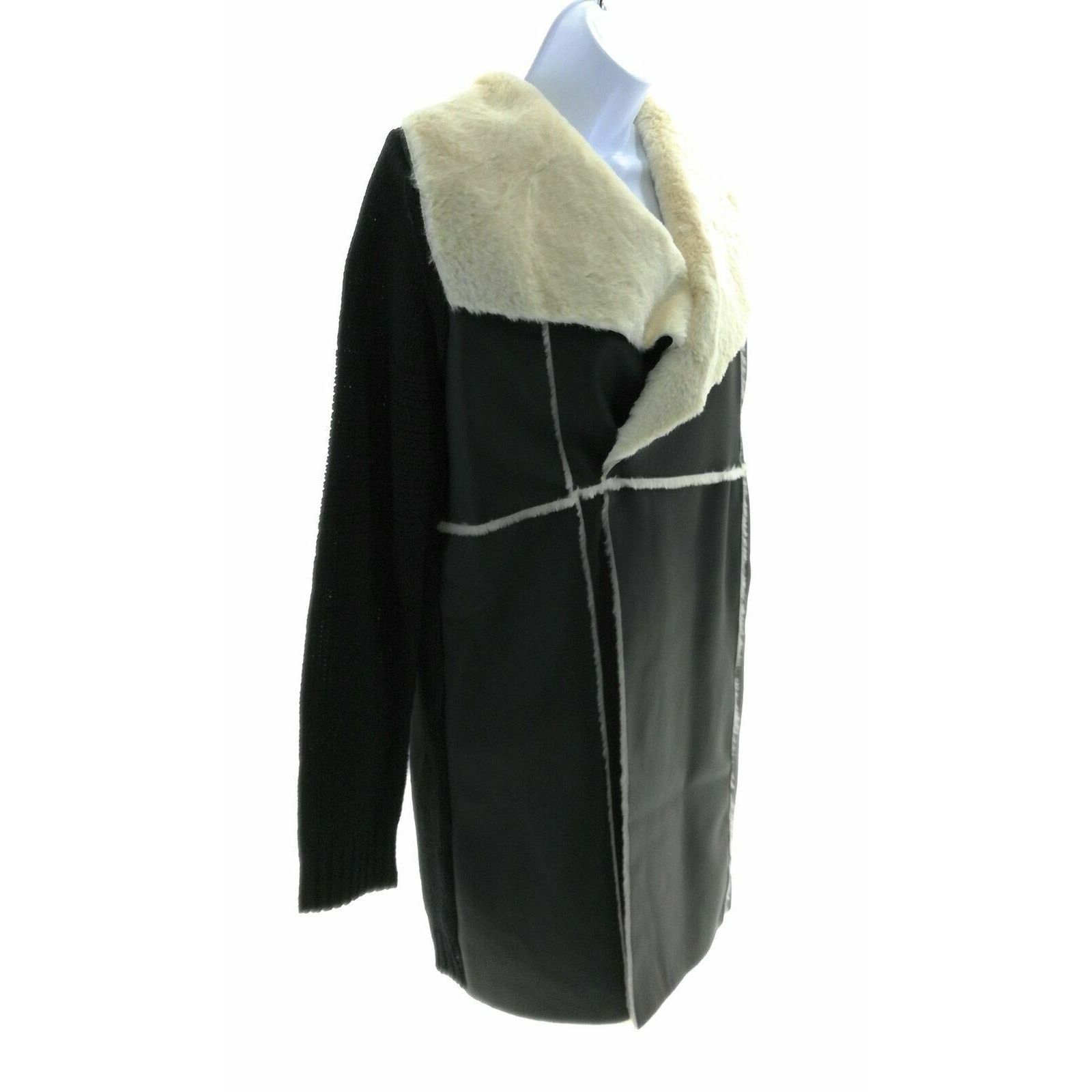 Other Fever Black and Ivory Faux Leather Sweater Cardigan - Medium Size M / US 6-8 / IT 42-44 - 2 Thumbnail
