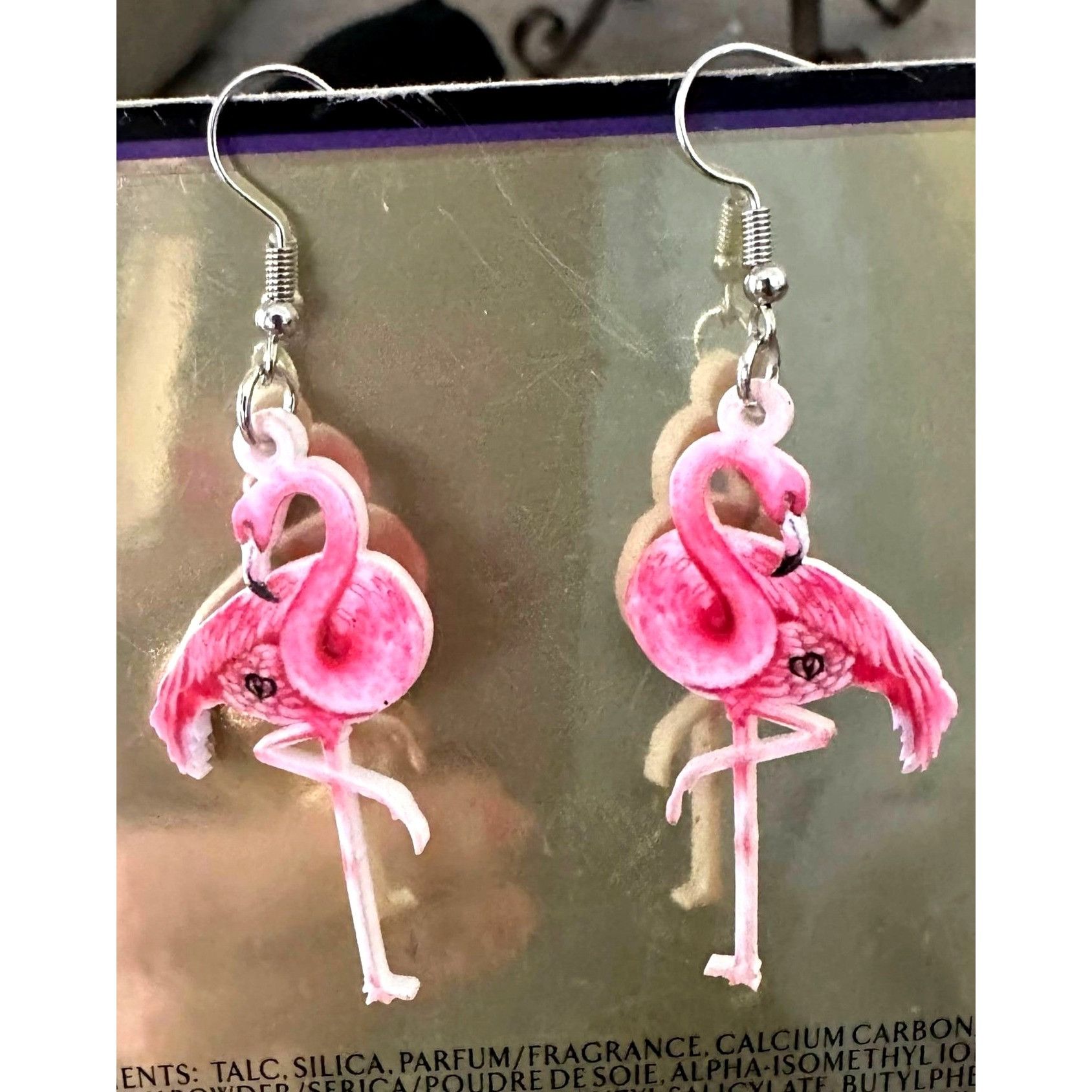 Handmade Pink Flamingo Earrings Dangle Hooks New Double Sided Las Veg Size ONE SIZE - 3 Thumbnail
