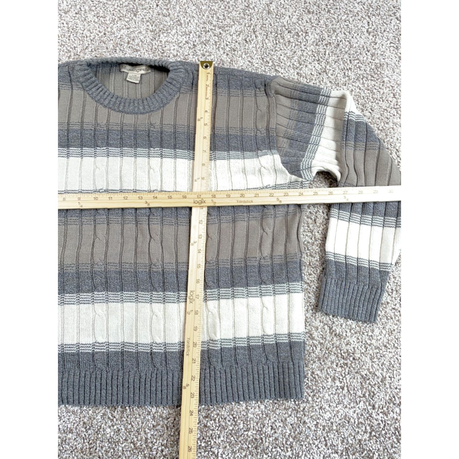 Vintage VINTAGE MunsingWear Chunky-Knit Striped Sweater Adult Large Gray Beige Mens Size US L / EU 52-54 / 3 - 5 Thumbnail
