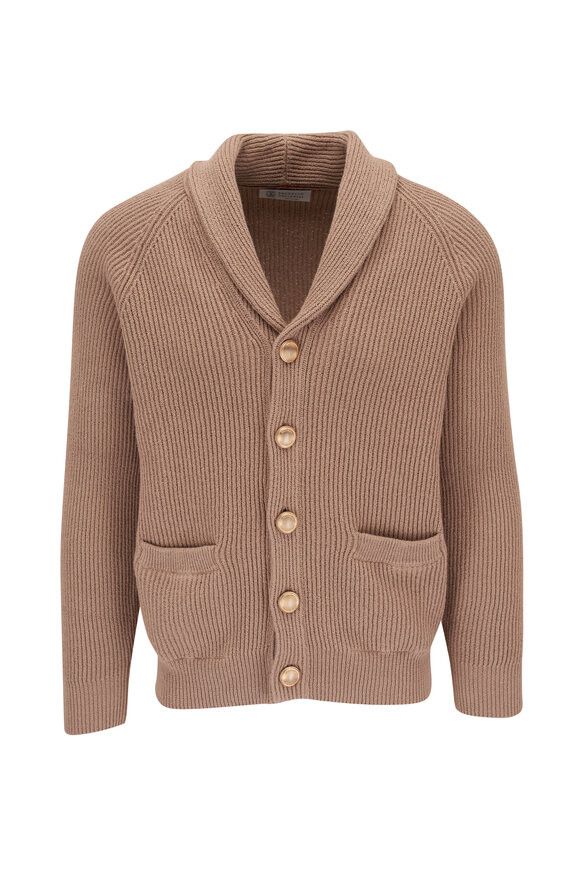 Brunello Cucinelli o1mtch0225 Cotton Shawl Cardigan in Tan Size US M / EU 48-50 / 2 - 1 Thumbnail