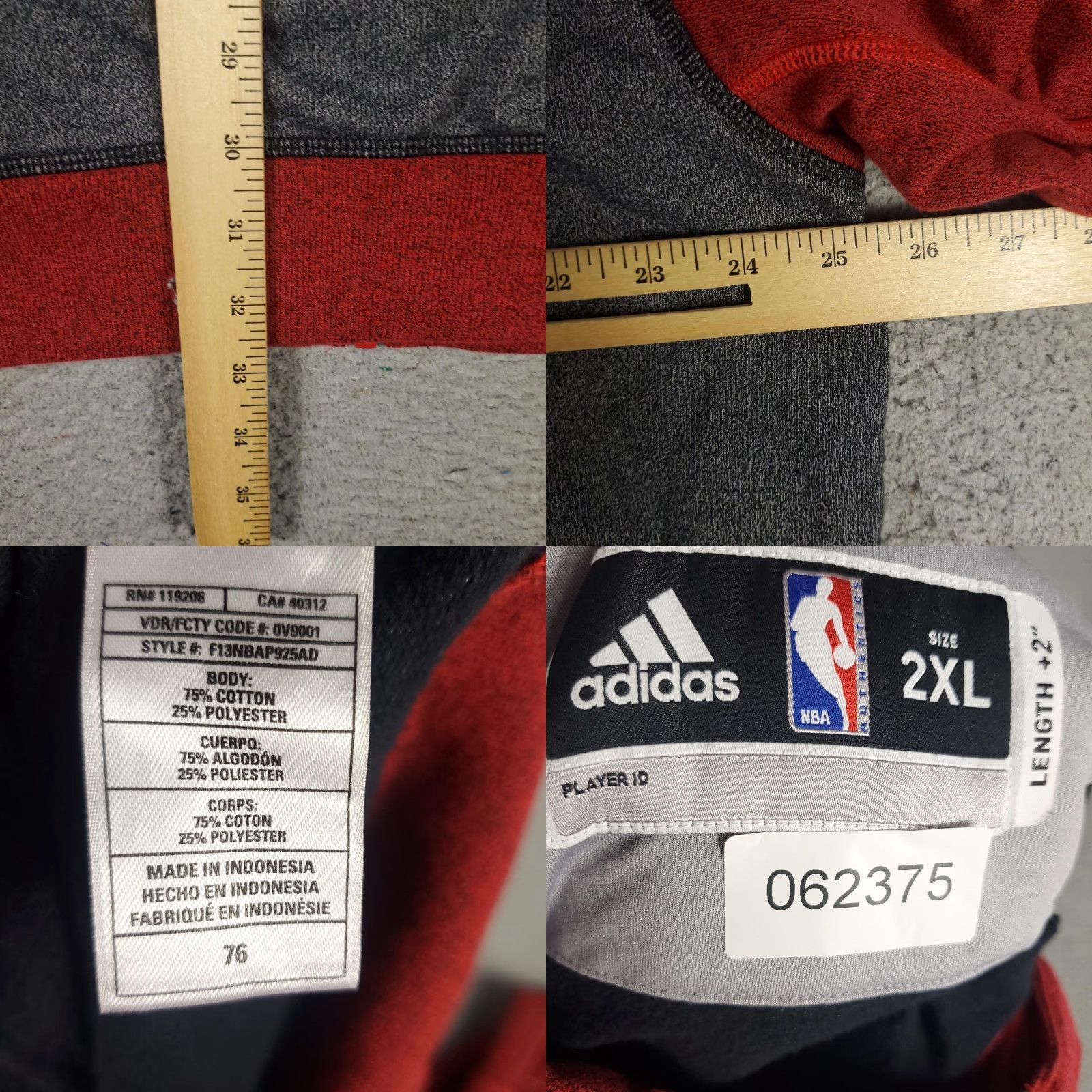Adidas Adidas Hoodie Houston Rockets Mens 2XL Gray Red Full Zip NBA Jacket Size US XXL / EU 58 / 5 - 8 Thumbnail