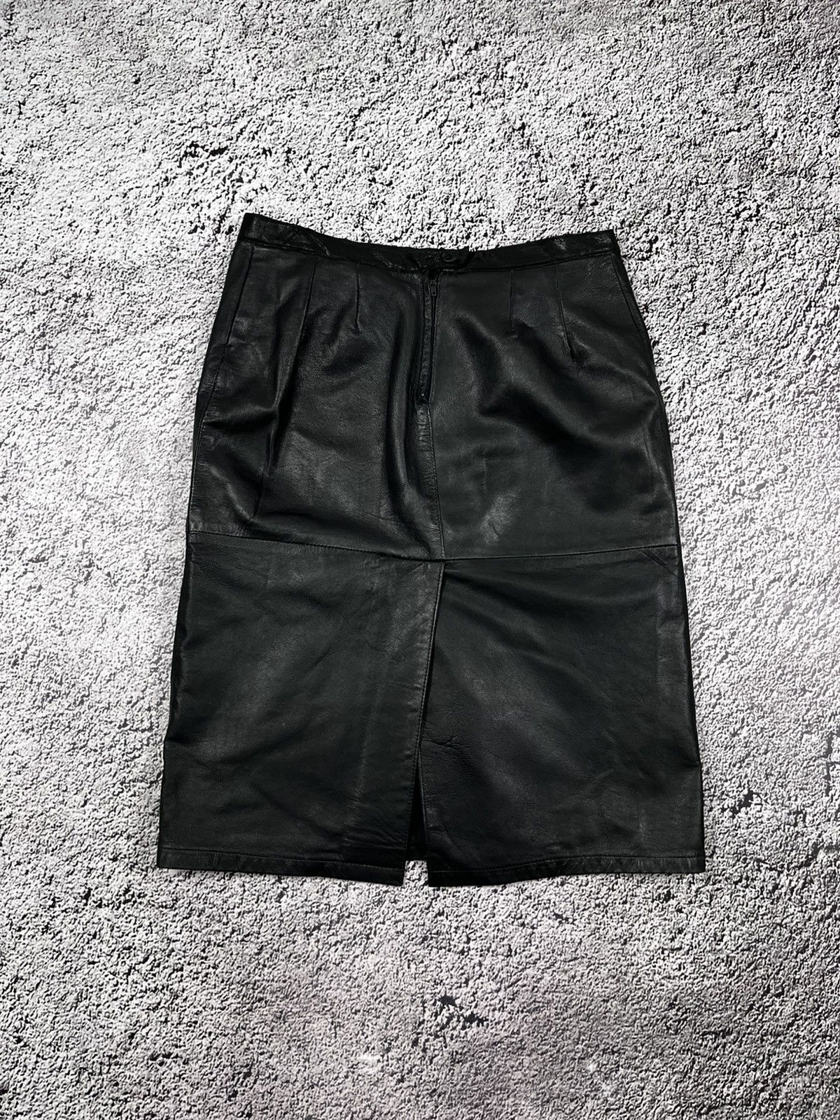 Leather Vintage 70s Leather Skirt Retro AvantGarde Size 29" - 2 Thumbnail