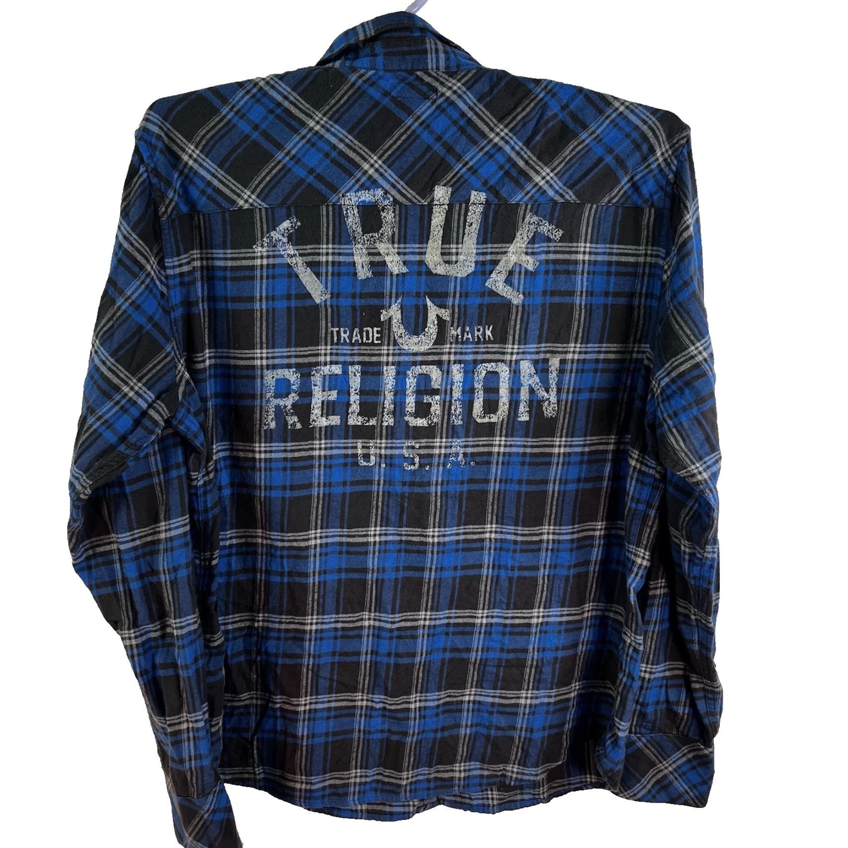 True Religion True Religion Plaid Flannel Button-Up Shirt Mens 3XL Blue Cowboy Western Size US XXL / EU 58 / 5 - 2 Thumbnail