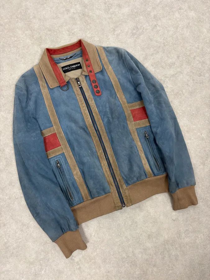 Dolce & Gabbana SS2007 Dolce & Gabbana Blue & Beige Suede Leather Jacket Size US M / EU 48-50 / 2 - 5 Thumbnail