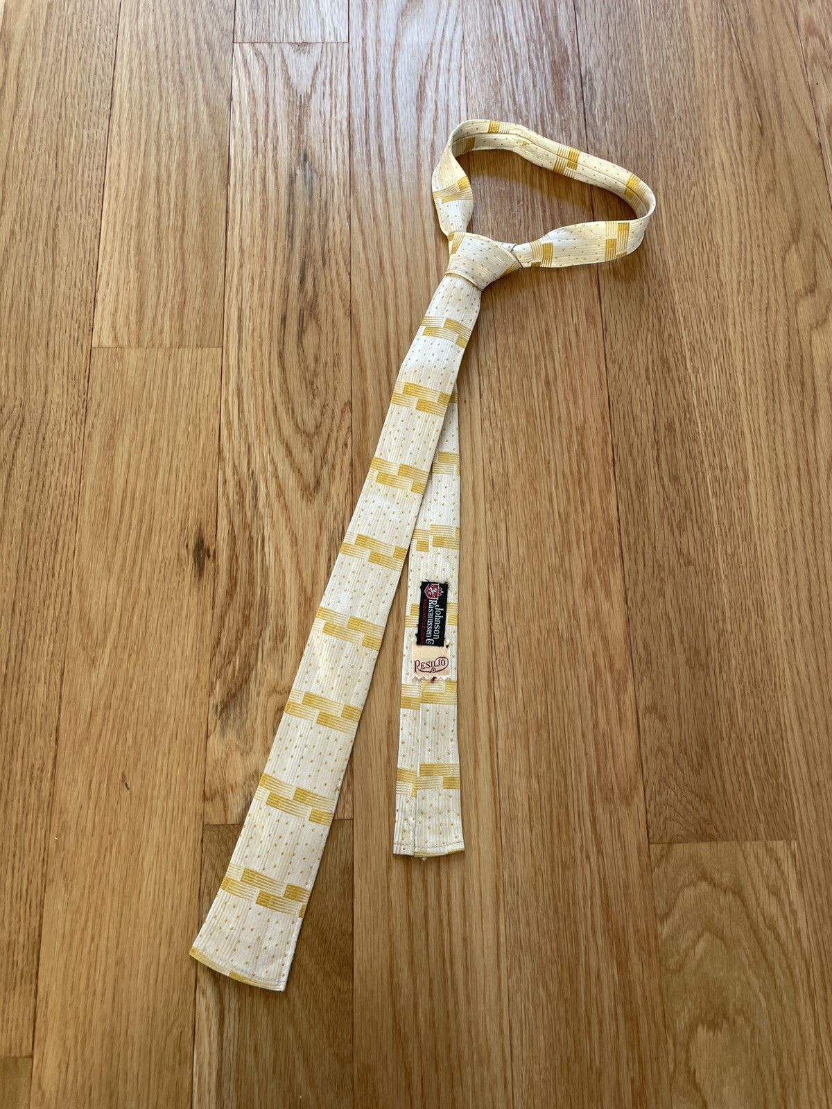 Vintage Johnson Rasmussen Resilio Vintage 60s Skinny Gold White Tie Size ONE SIZE - 4 Thumbnail