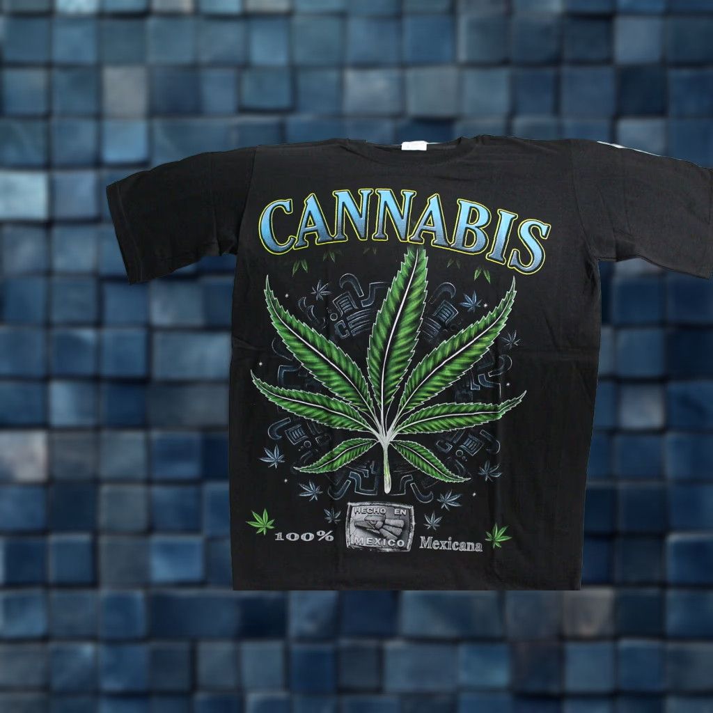 Vintage VINTAGE Cannabis Leaves T-Shirt Men Medium Black 100% Cotton Mexico Aztec Reggae Marijuana Size US M / EU 48-50 / 2 - 1 Thumbnail