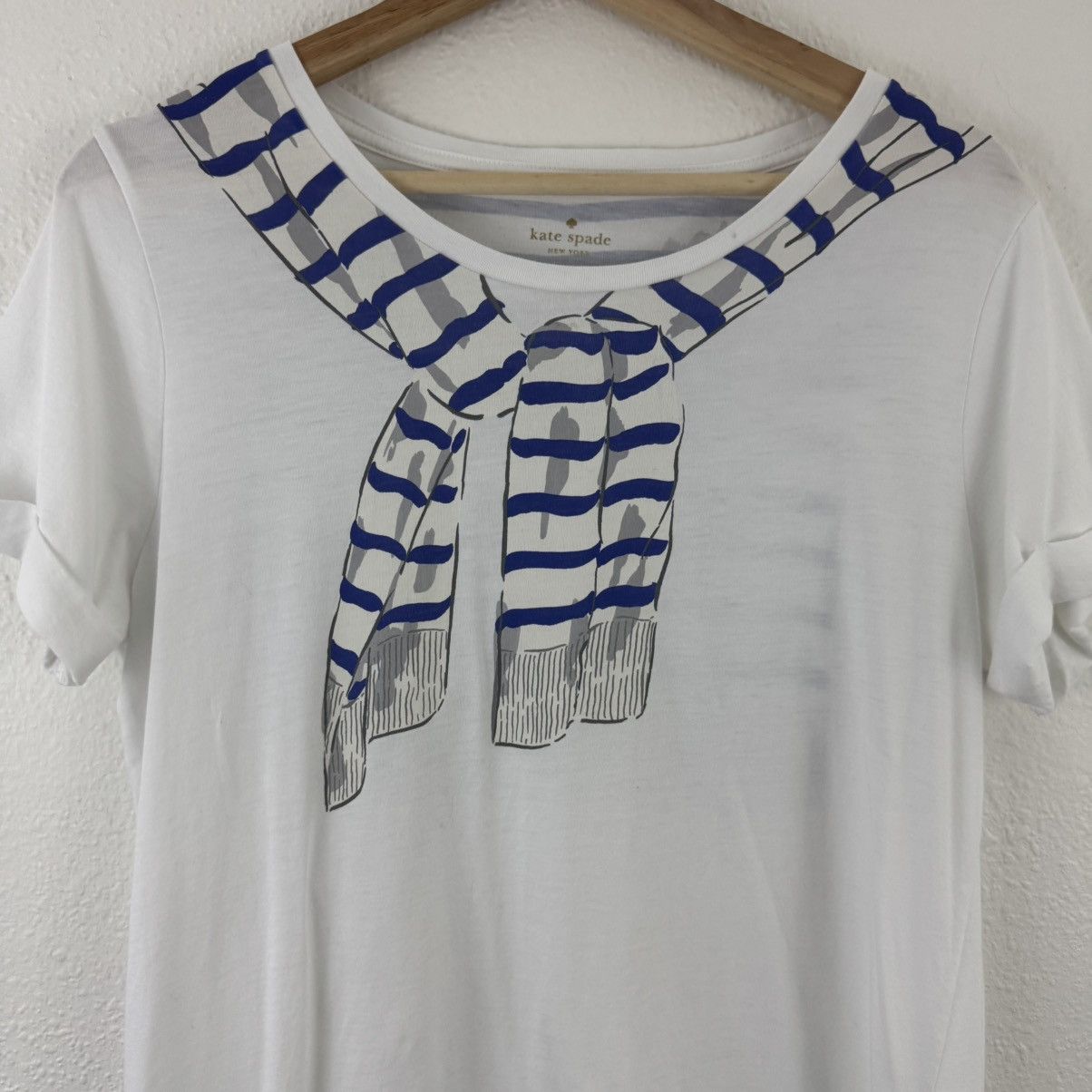 Kate Spade KATE SPADE White Blue Broome Street Tromp L'Oeil Graphic Tee Size M / US 6-8 / IT 42-44 - 4 Thumbnail