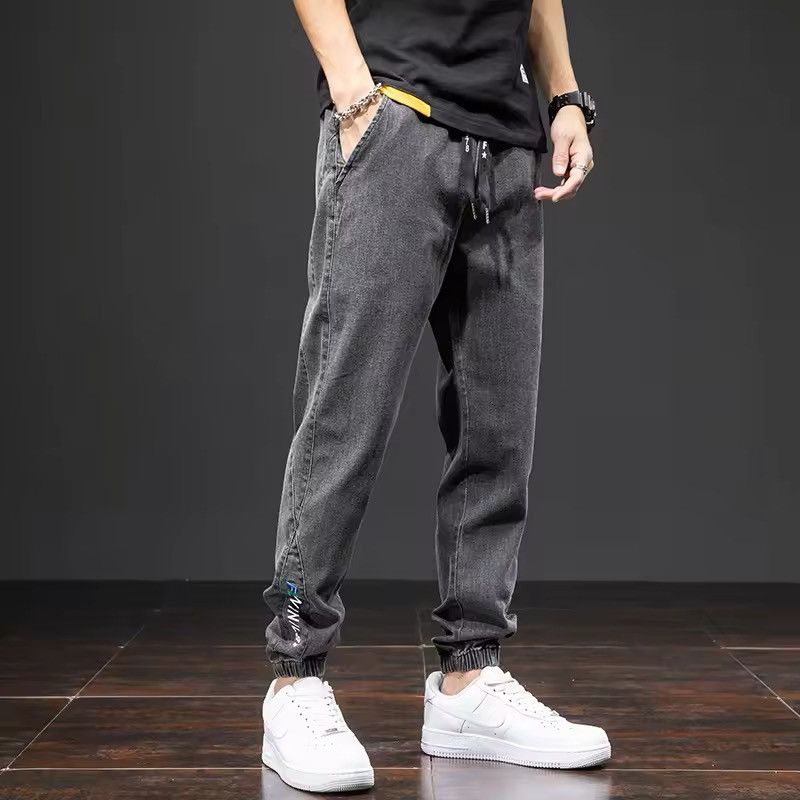 Elastic Waist Black Cargo Jeans Men