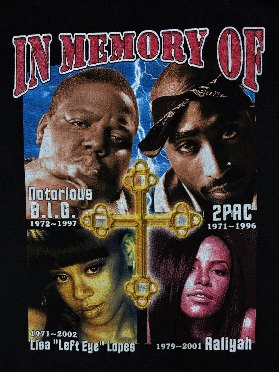 Vintage Y2K Hip Hop Memorial 2Pac Notorious B.I.G. Aaliyah Left Eye Size US XL / EU 56 / 4 - 4 Thumbnail