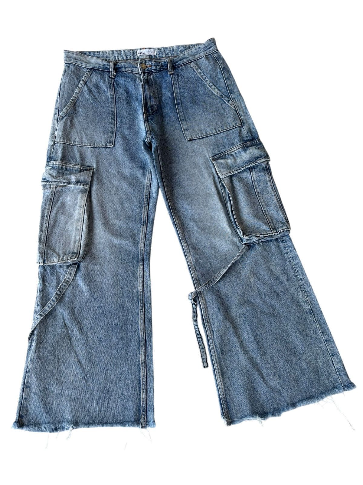 If Six Was Nine 💥SICK BAGGY FLARE MULTI POCKET CARGO JEANS ZARA BAGGY JEAN Size US 35 - 3 Thumbnail