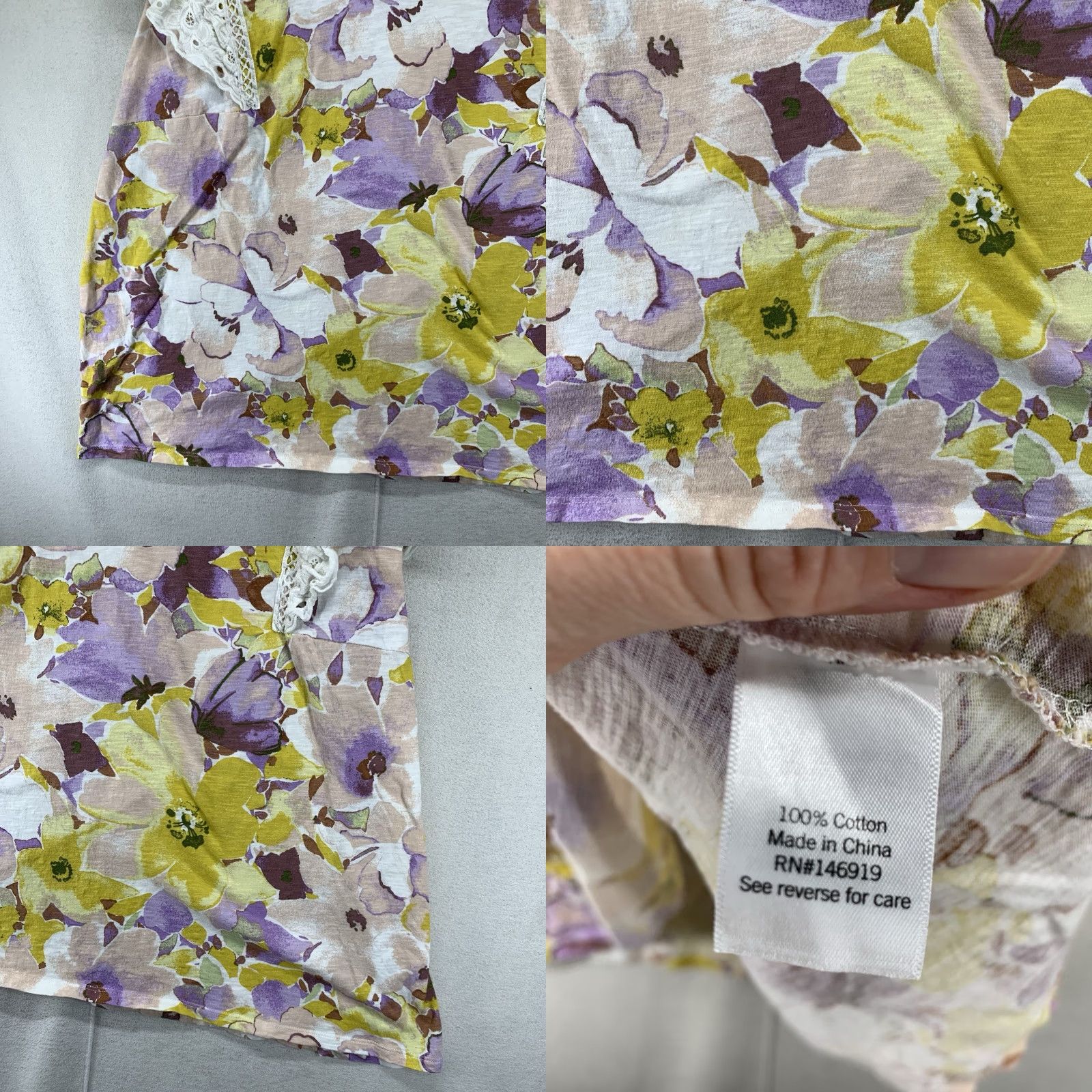 Vintage VINTAGE Women's 2X Cotton T-Shirt Casual 60s 70s Floral Lace Eyelet Cap Sleeves Purple Retro LC Lauren Conrad Size XXL / US 16-18 / IT 52-54 - 8 Thumbnail