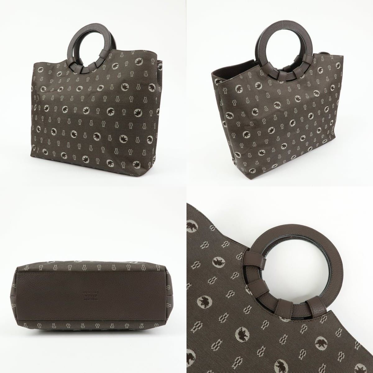 Huntington Hunting World Monogram Canvas & Leather Tote Brown Size ONE SIZE - 3 Thumbnail