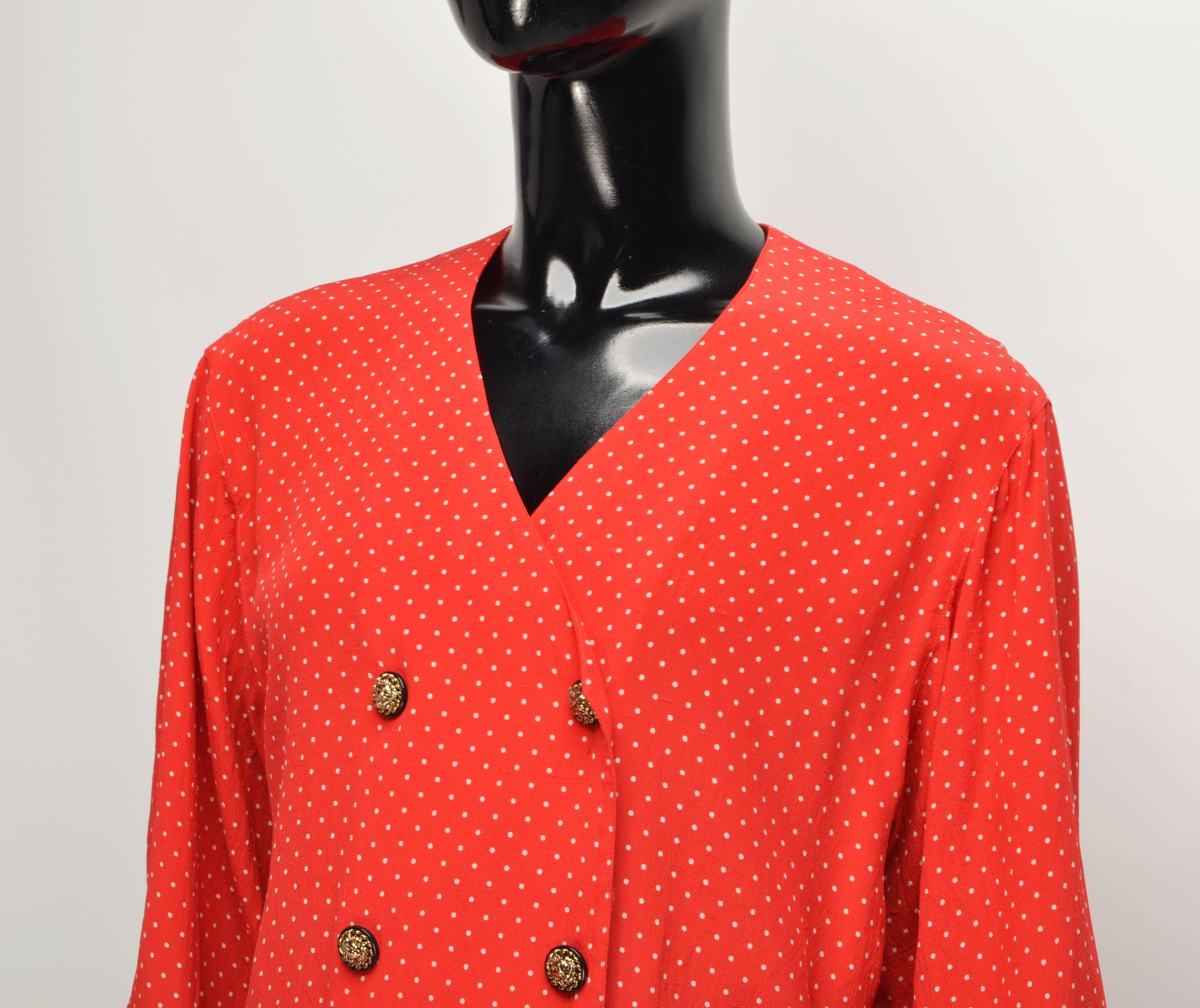 Akris Vintage Akris 80's Polka Dot Red Silk Lion Buttons Shirt Size M / US 6-8 / IT 42-44 - 2 Thumbnail