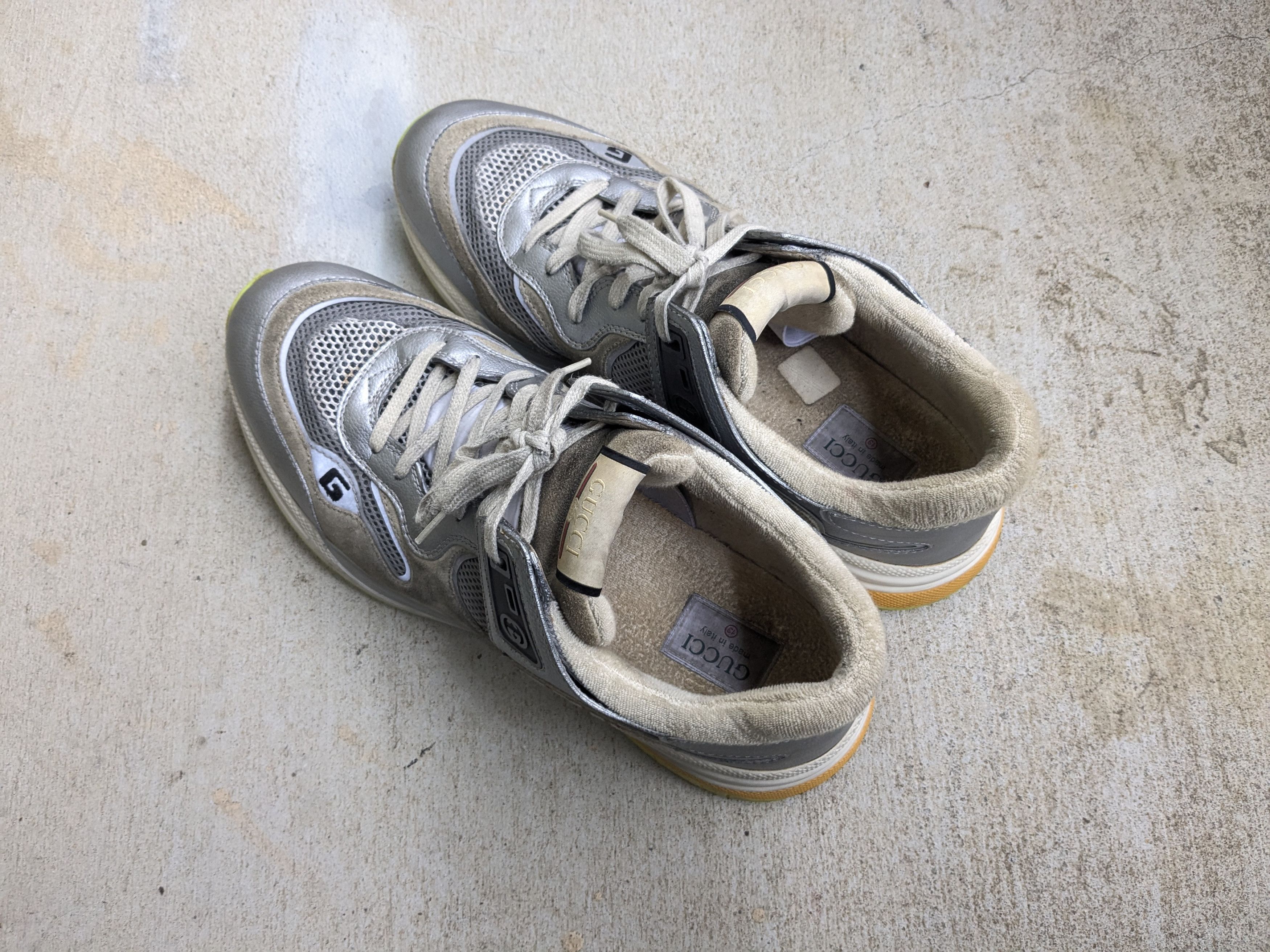 Gucci Gucci Ultrapace Sneakers Silver Green 13.5 Gray Size US 13 / EU 46 - 14 Thumbnail