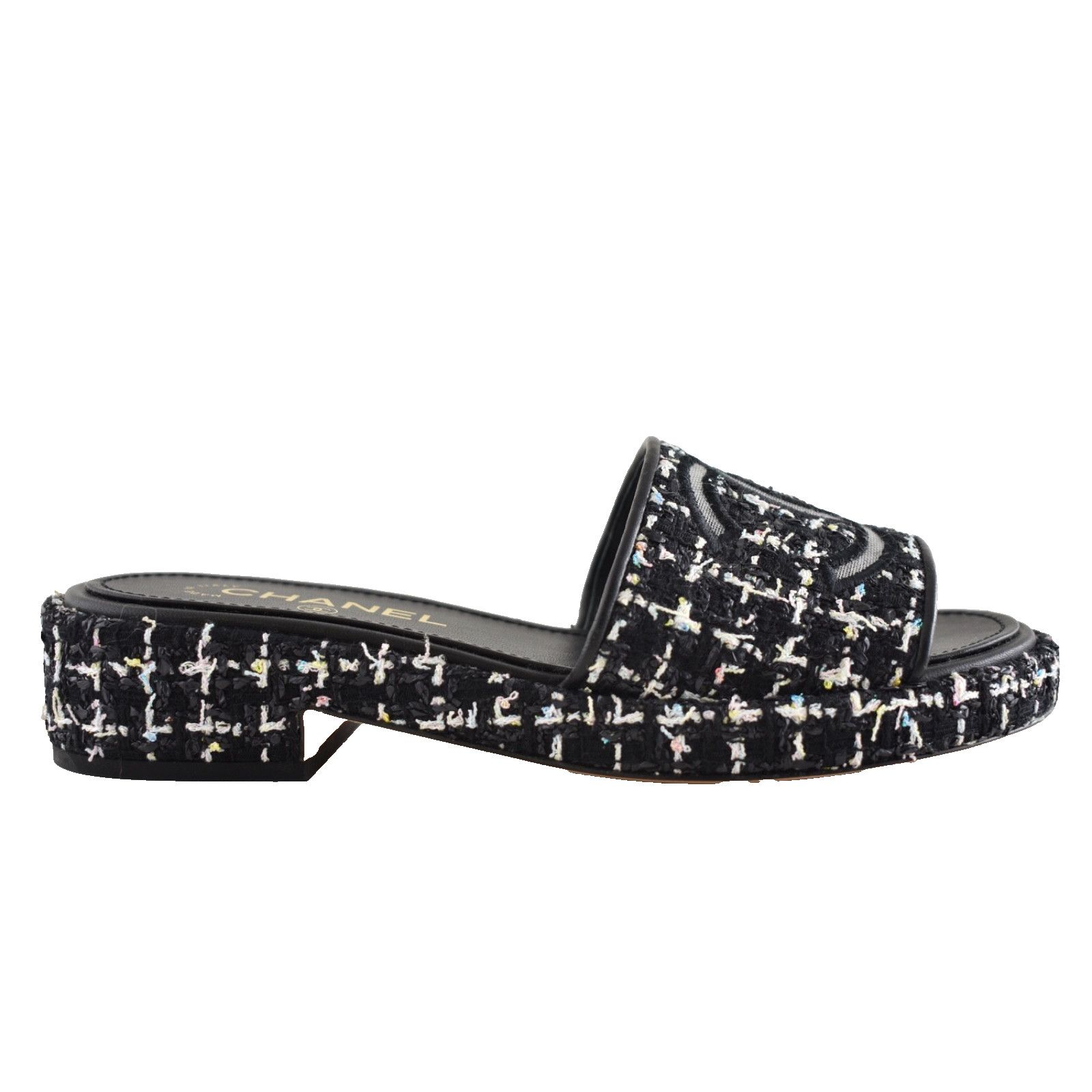 Chanel Chanel 20P Black White Tweed Mesh CC Logo Slide Slip Size US 6.5 / IT 36.5 - 1 Thumbnail