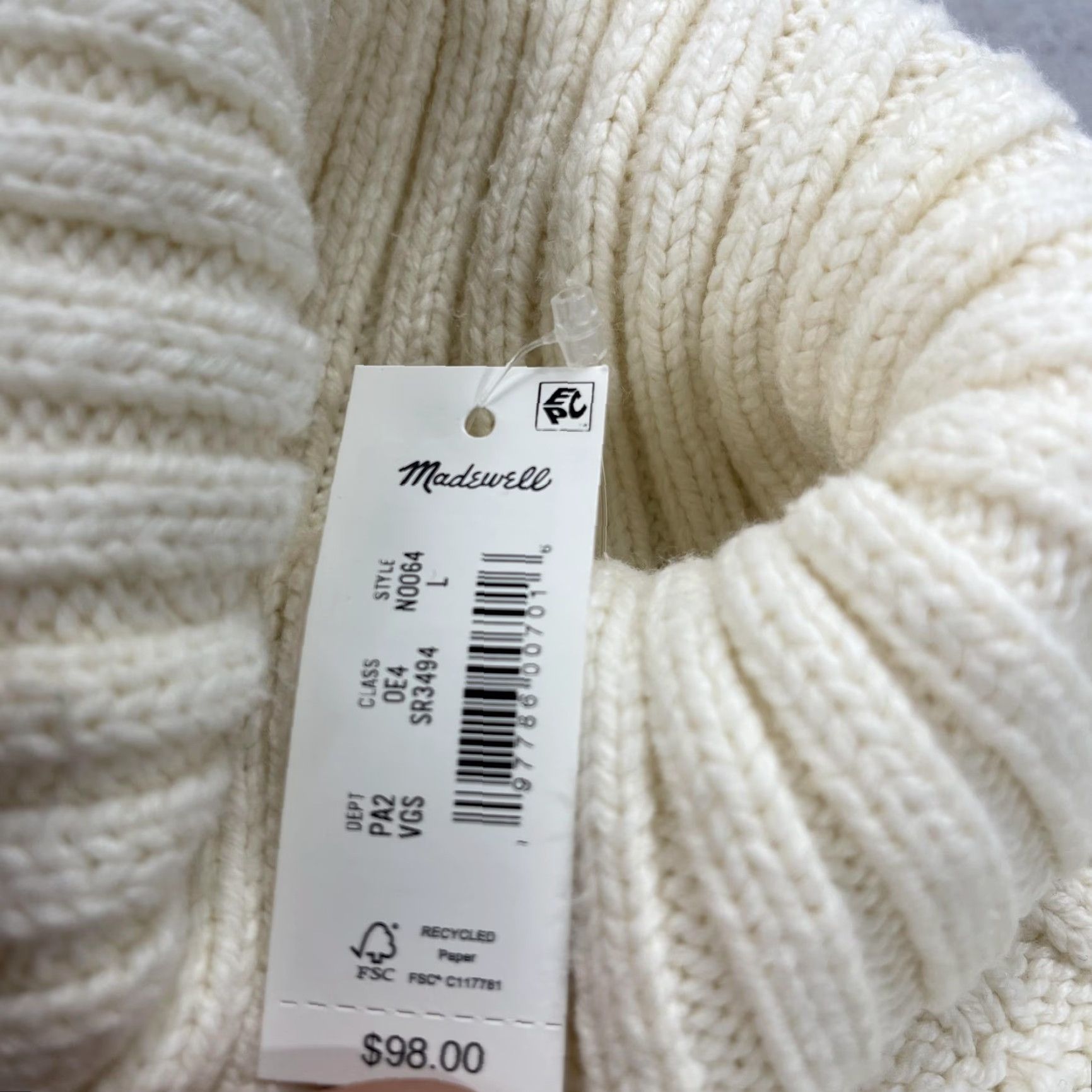 Madewell Madewell Sweater Womens Large White Green Stripe Turtleneck Oversized Knit Shirt Size L / US 10 / IT 46 - 4 Thumbnail