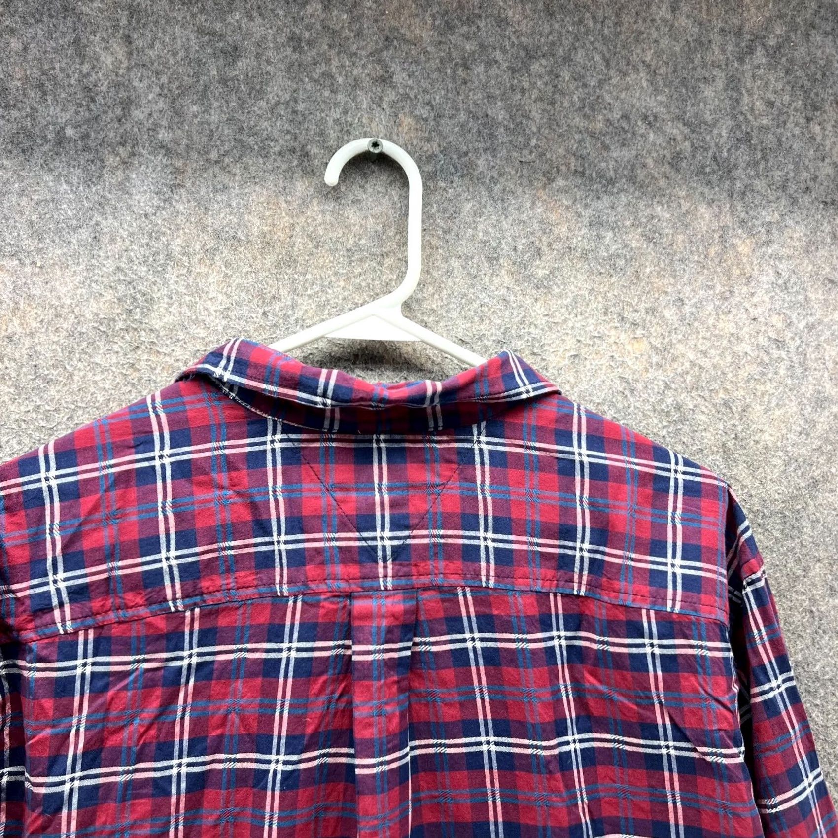 Tommy Hilfiger VINTAGE Tommy Hilfiger Dress Shirt Men L Red Blue Button-Down Plaid Classic Preppy Shirt Size 42R - 5 Thumbnail