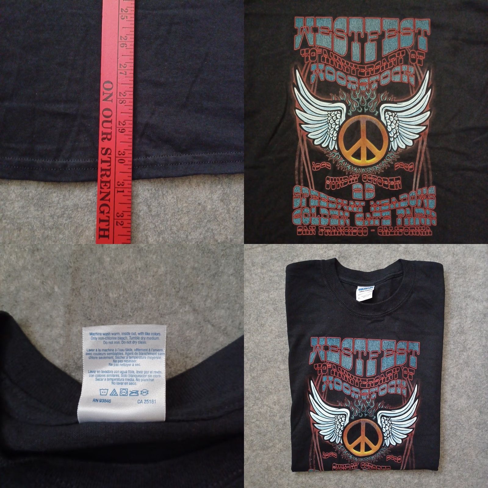 Gildan Woodstock Mens T Shirt XL Black Westfest 40th Anniversary San Francisco CA 2009 USA Music Rock 70s Shirts Mens Size US XL / EU 56 / 4 - 8 Thumbnail
