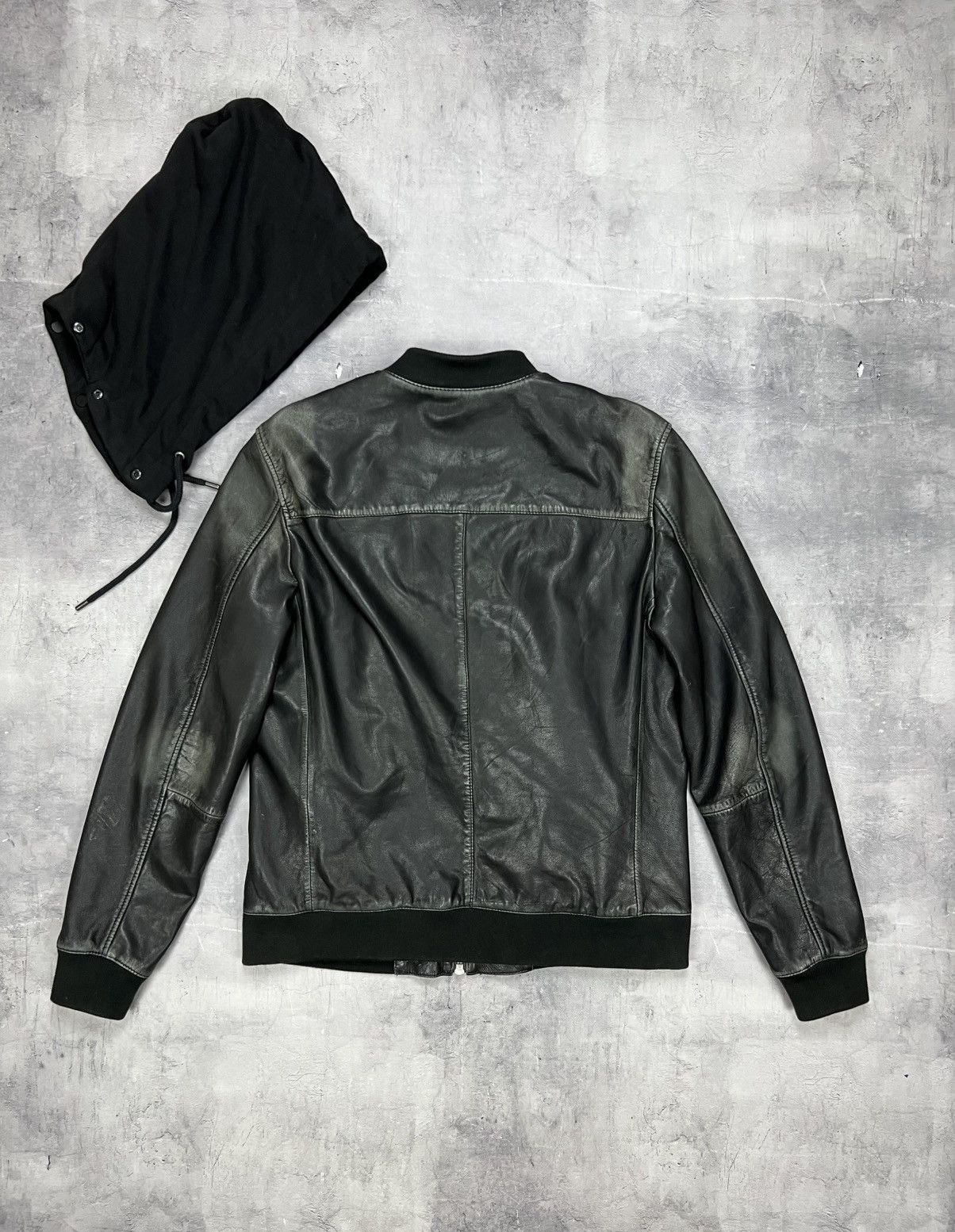 Allsaints ALL SAINTS Leather Jacket Black Biker Bomber Hooded ABBOT L Size US L / EU 52-54 / 3 - 8 Thumbnail