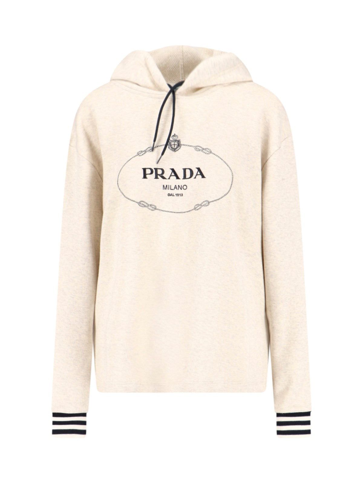 image of Prada Logo Hoodie With Drawstring Size L in White, Women's